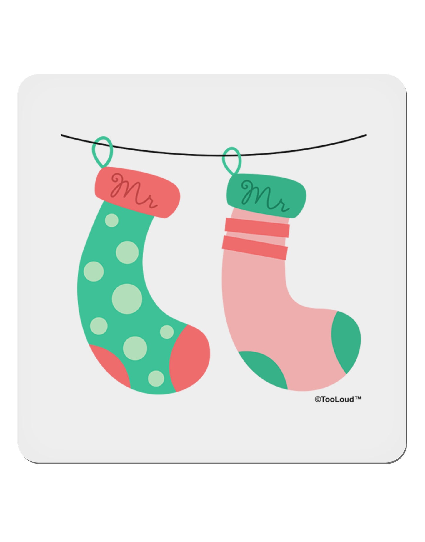 Cute Mr and Mr Christmas Couple Stockings 4x4" Square Sticker 4 Pieces-Stickers-TooLoud-White-Davson Sales