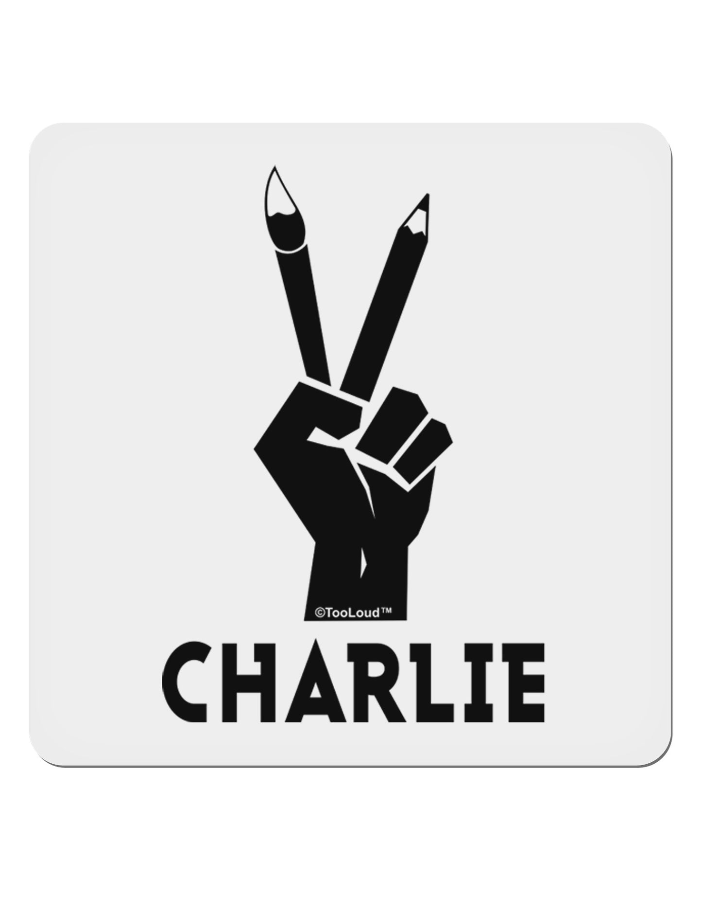 Hand Peace Sign - Charlie Design 4x4" Square Sticker 4 Pieces-Stickers-TooLoud-White-Davson Sales