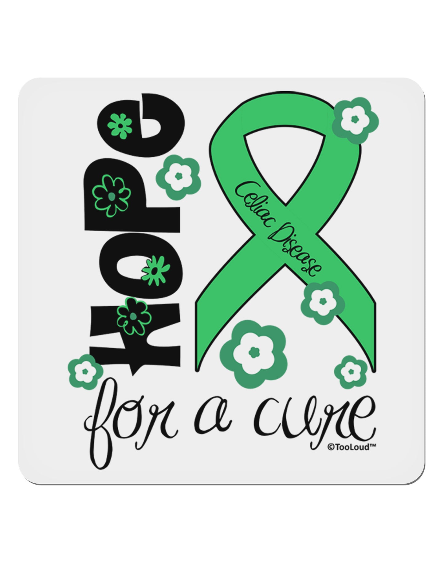 Hope for a Cure - Light Green Ribbon Celiac Disease - Flowers 4x4" Square Sticker 4 Pieces-Stickers-TooLoud-White-Davson Sales