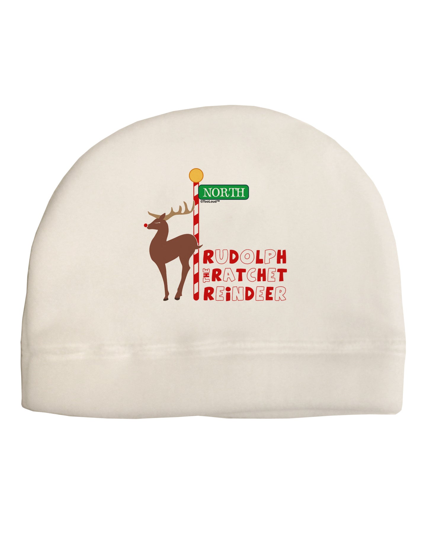 Rudolf Ratchet Reindeer Color Text Adult Fleece Beanie Cap Hat-Beanie-TooLoud-White-One-Size-Fits-Most-Davson Sales