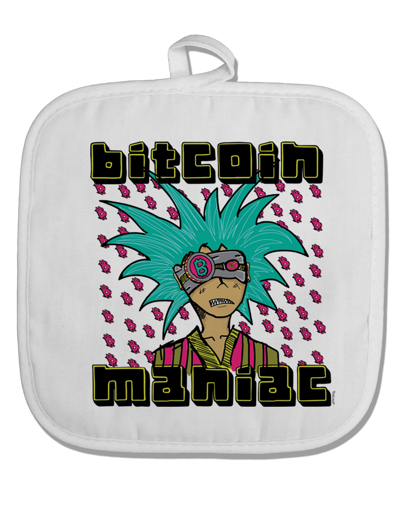 TooLoud Bitcoin Maniac Crypto White Fabric Pot Holder Hot Pad-PotHolders-TooLoud-Davson Sales