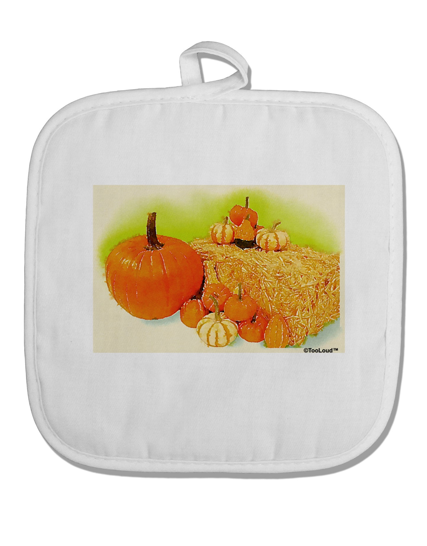 Fall Pumpkin Scene White Fabric Pot Holder Hot Pad-Pot Holder-TooLoud-White-Davson Sales