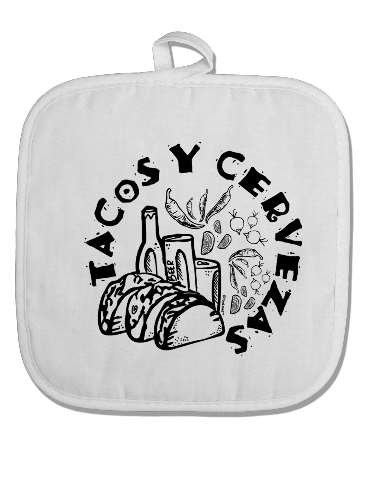 TooLoud Tacos Y Cervezas White Fabric Pot Holder Hot Pad-PotHolders-TooLoud-Davson Sales