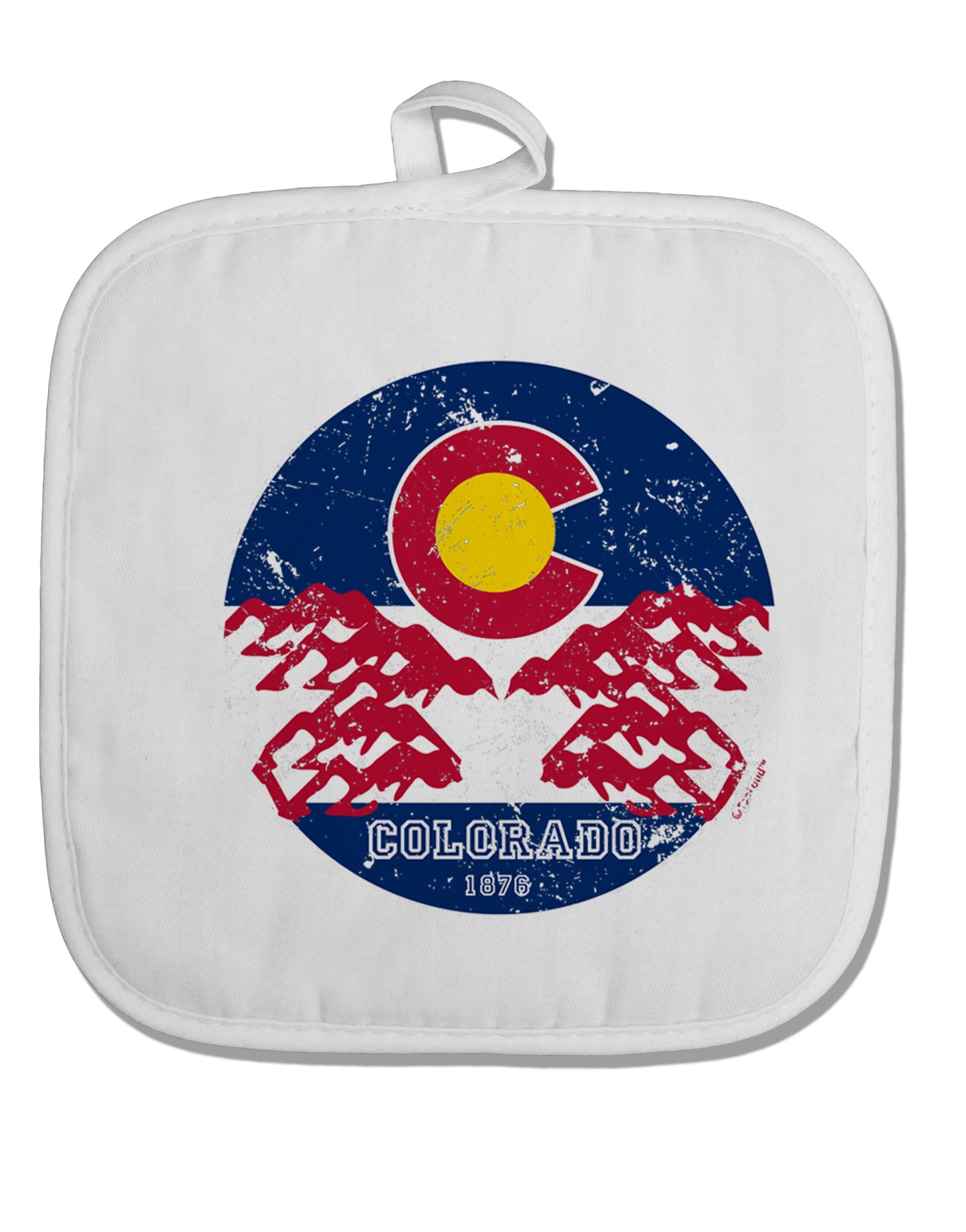 TooLoud Grunge Colorodo Ram Flag White Fabric Pot Holder Hot Pad-PotHolders-TooLoud-Davson Sales