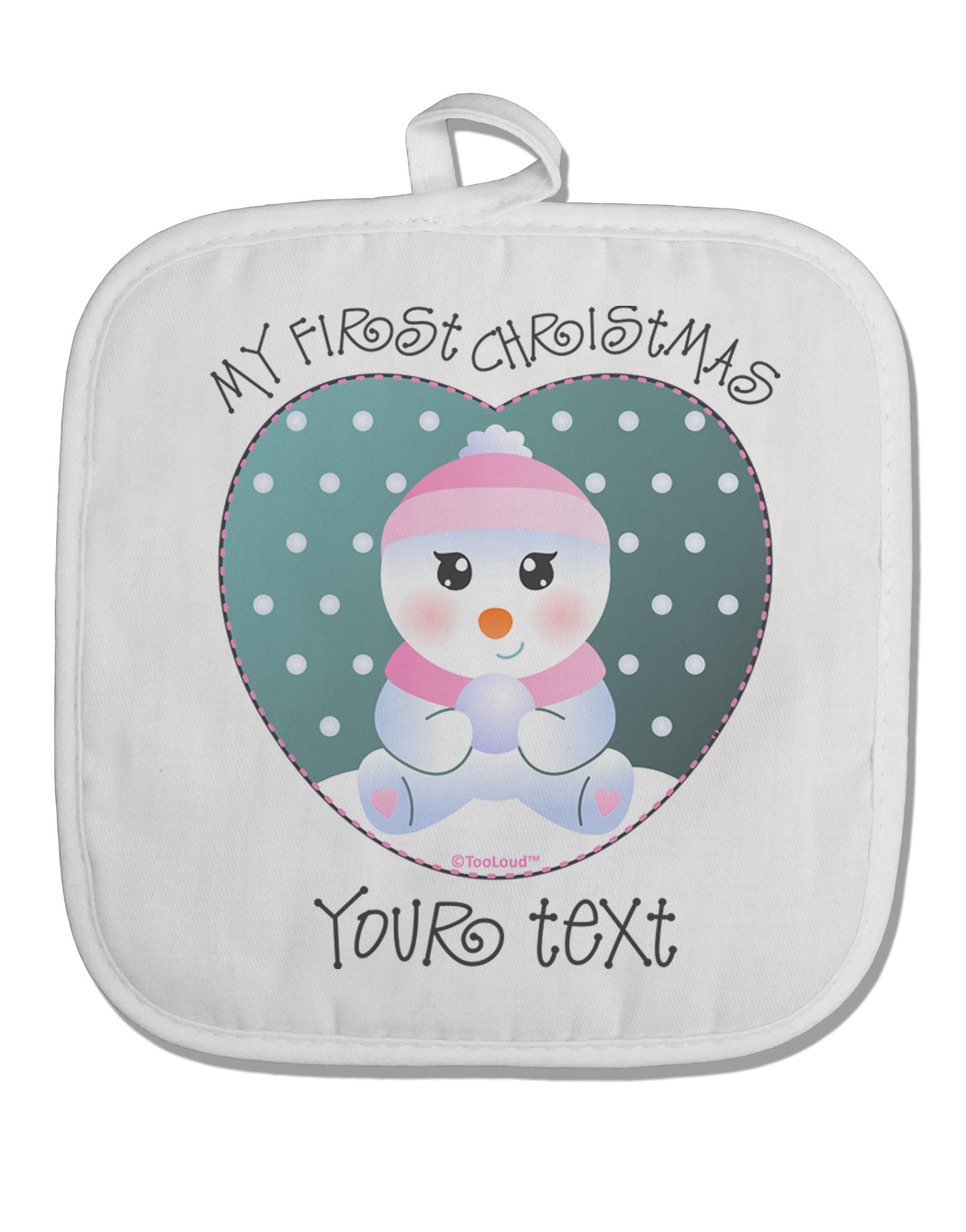 Personalized My First Christmas Snowbaby Girl White Fabric Pot Holder Hot Pad-Pot Holder-TooLoud-White-Davson Sales