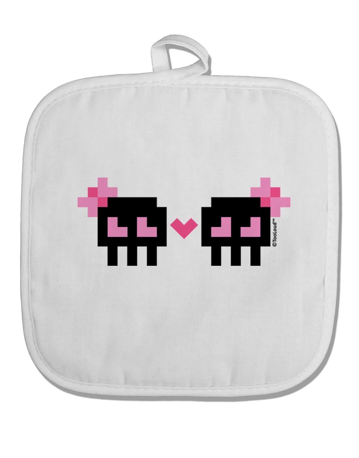 8-Bit Skull Love - Girl and Girl White Fabric Pot Holder Hot Pad-Pot Holder-TooLoud-White-Davson Sales