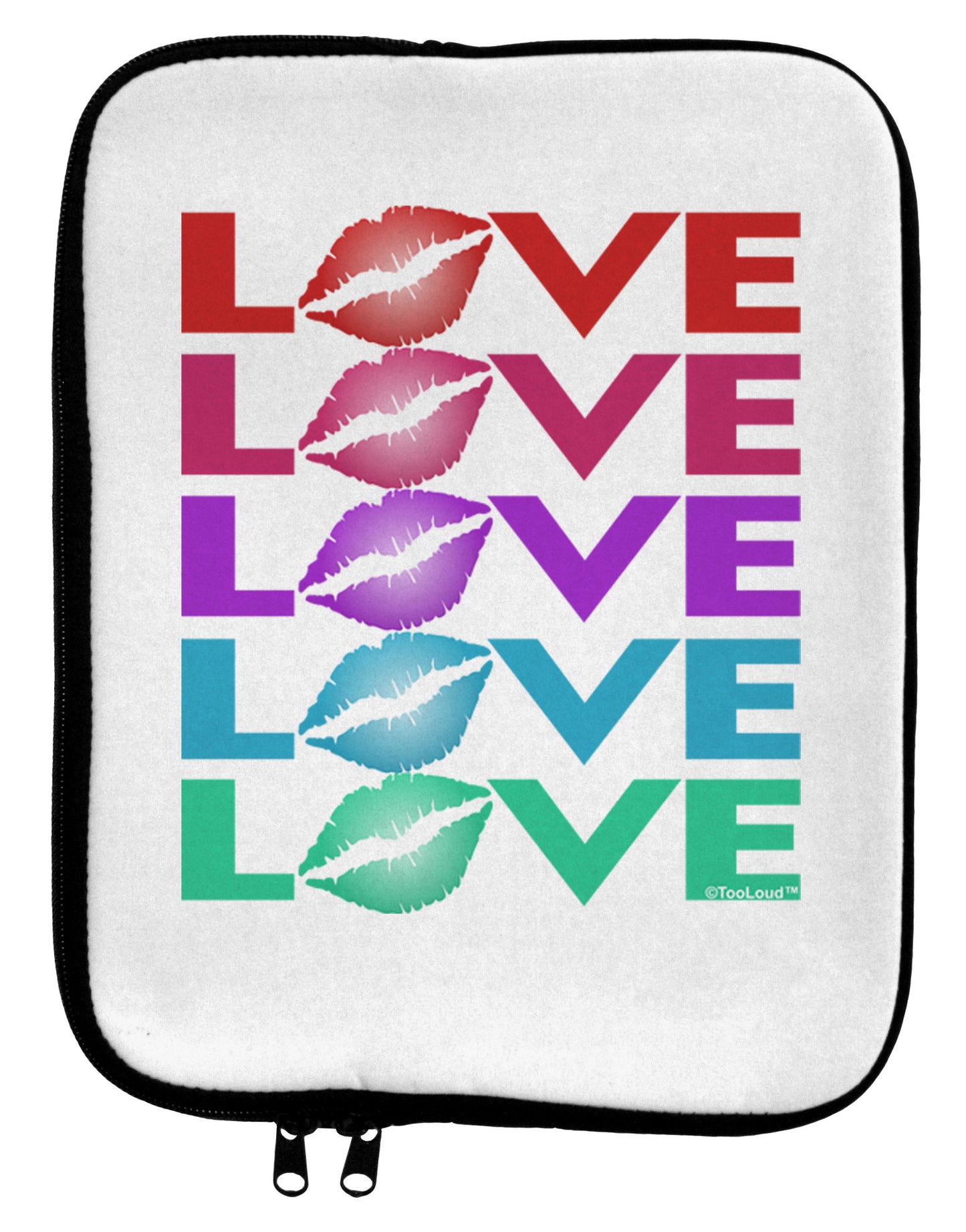 Colorful Love Kisses 9 x 11.5 Tablet Sleeve-TooLoud-White-Black-Davson Sales