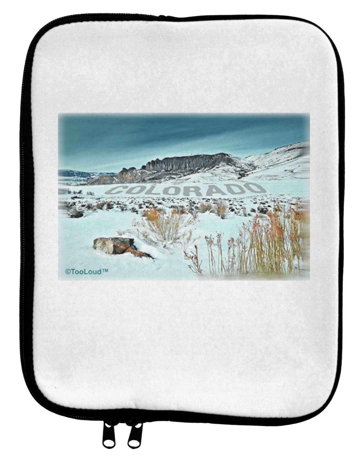 CO Snow Scene Text 9 x 11.5 Tablet Sleeve-TooLoud-White-Black-Davson Sales