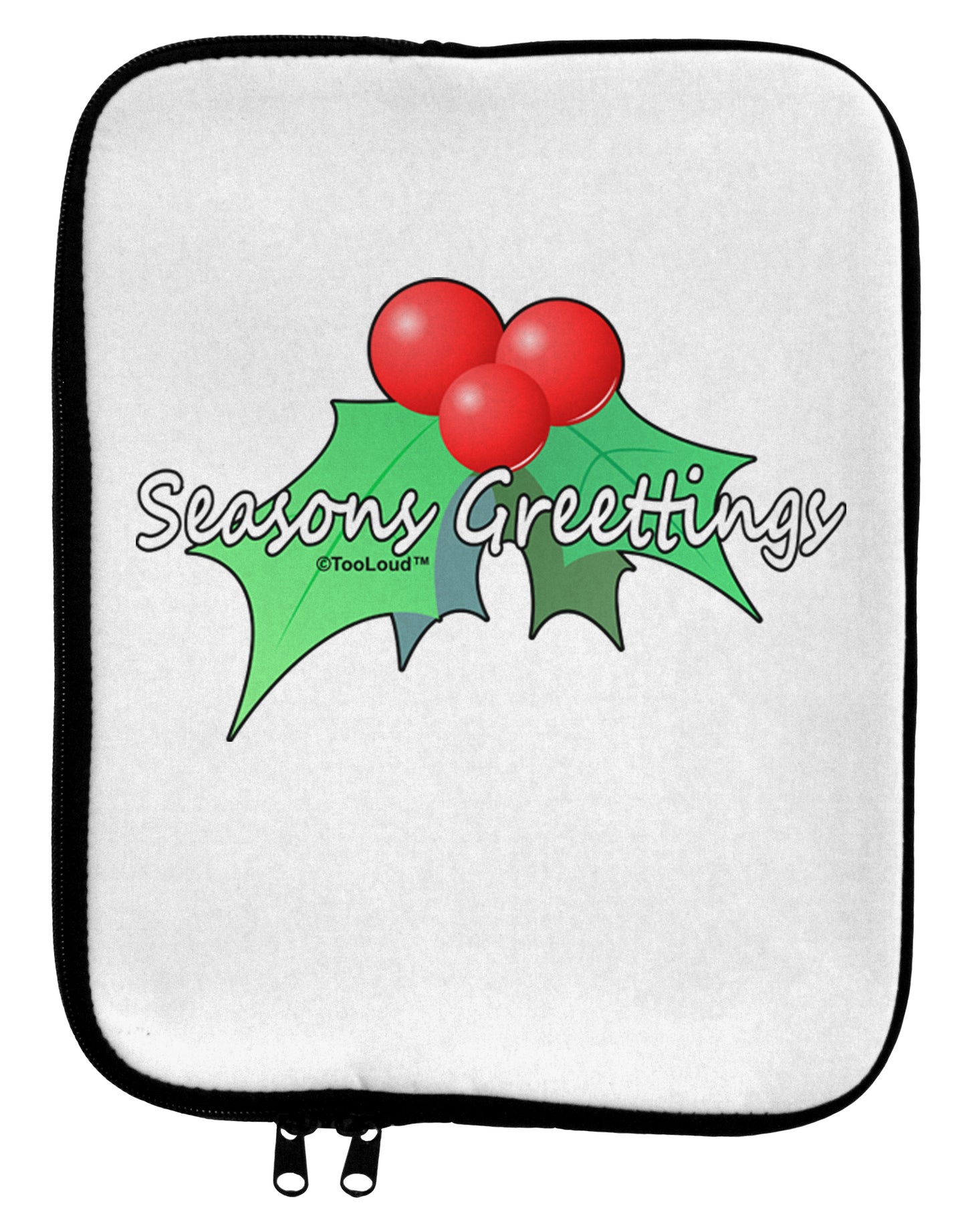 Holly Seasons Greetings Text 9 x 11.5 Tablet Sleeve by TooLoud-TooLoud-White-Black-Davson Sales