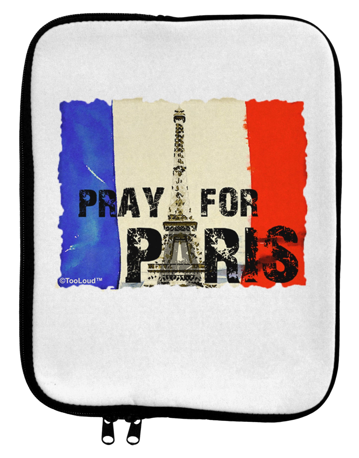 Pray For Paris Watercolor 9 x 11.5 Tablet Sleeve-TooLoud-White-Black-Davson Sales