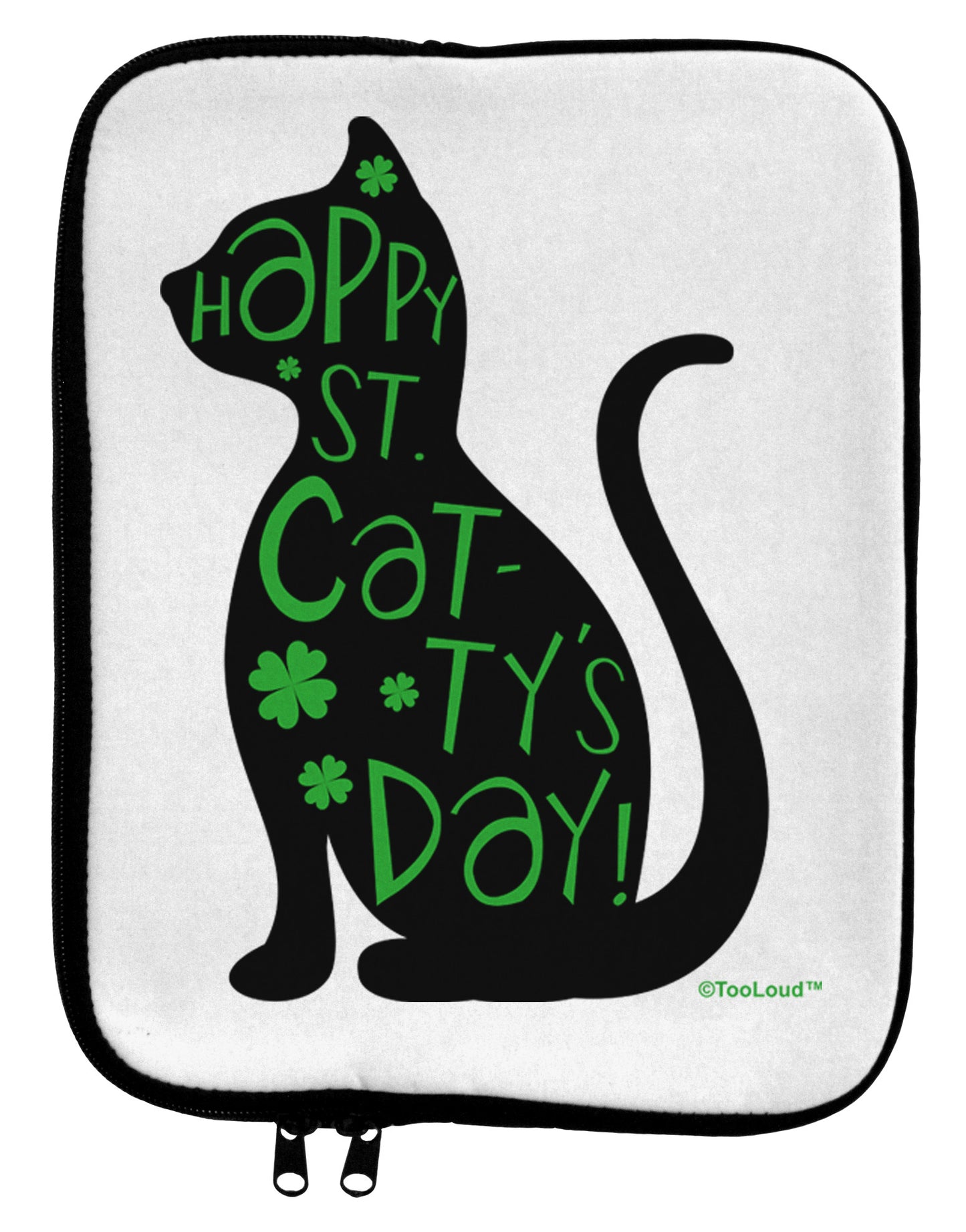Happy St. Catty's Day - St. Patrick's Day Cat 9 x 11.5 Tablet Sleeve by TooLoud-TooLoud-White-Black-Davson Sales