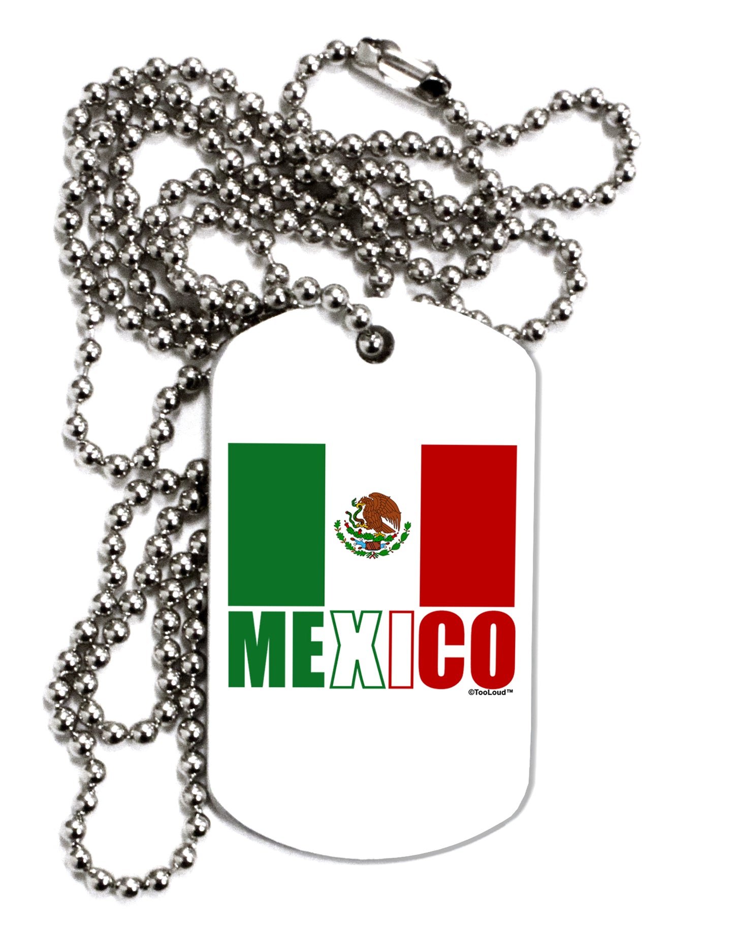Mexican Flag - Mexico Text Adult Dog Tag Chain Necklace by TooLoud-Dog Tag Necklace-TooLoud-White-Davson Sales
