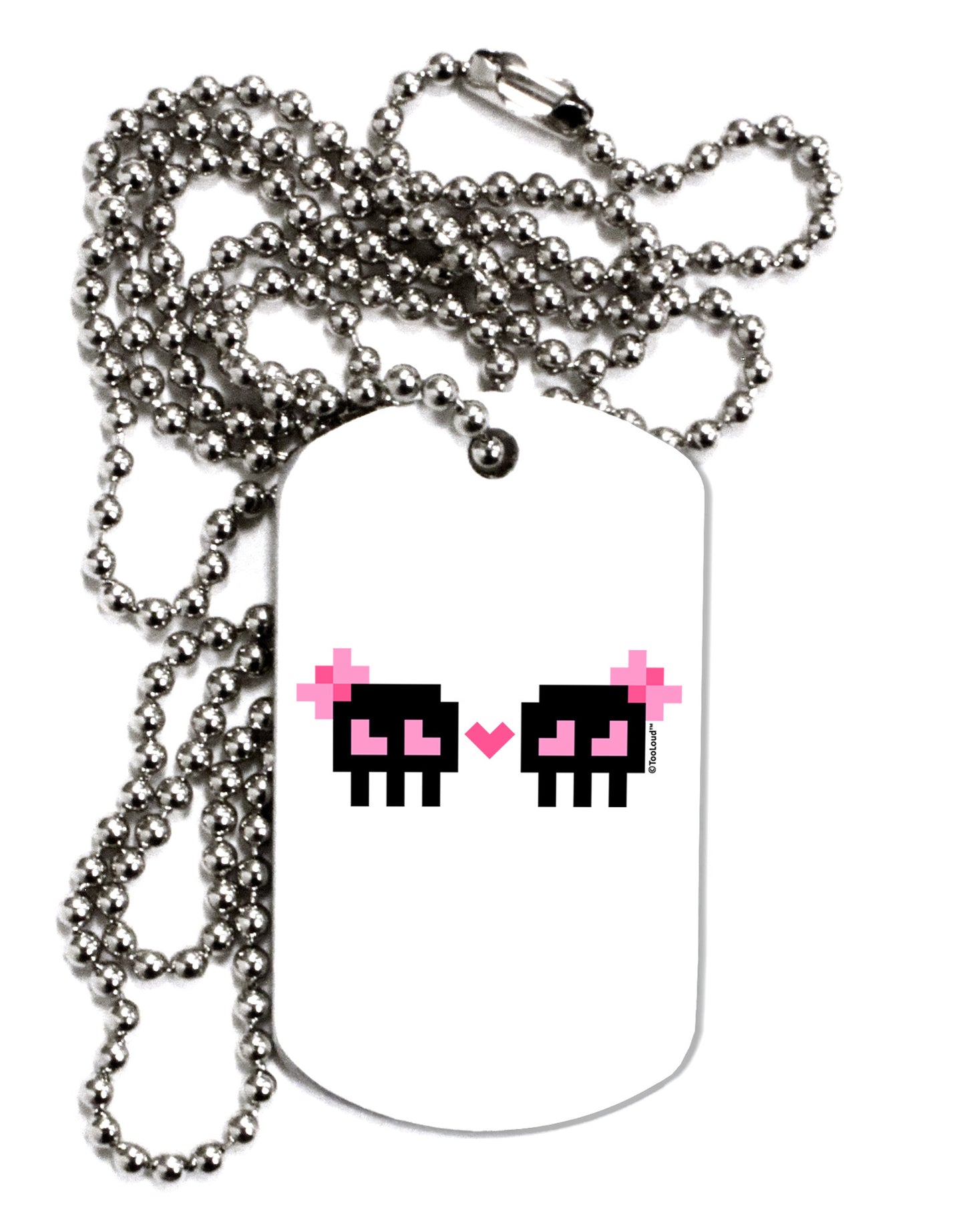 8-Bit Skull Love - Girl and Girl Adult Dog Tag Chain Necklace-Dog Tag Necklace-TooLoud-White-Davson Sales