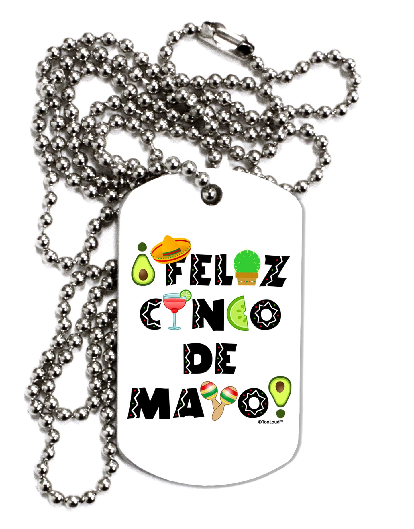 Feliz Cinco de Mayo - Fiesta Icons Adult Dog Tag Chain Necklace by TooLoud-Dog Tag Necklace-TooLoud-White-Davson Sales