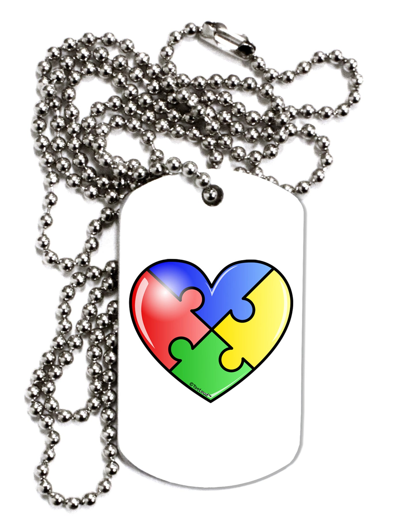 Big Puzzle Heart - Autism Awareness Adult Dog Tag Chain Necklace by TooLoud-Dog Tag Necklace-TooLoud-White-Davson Sales