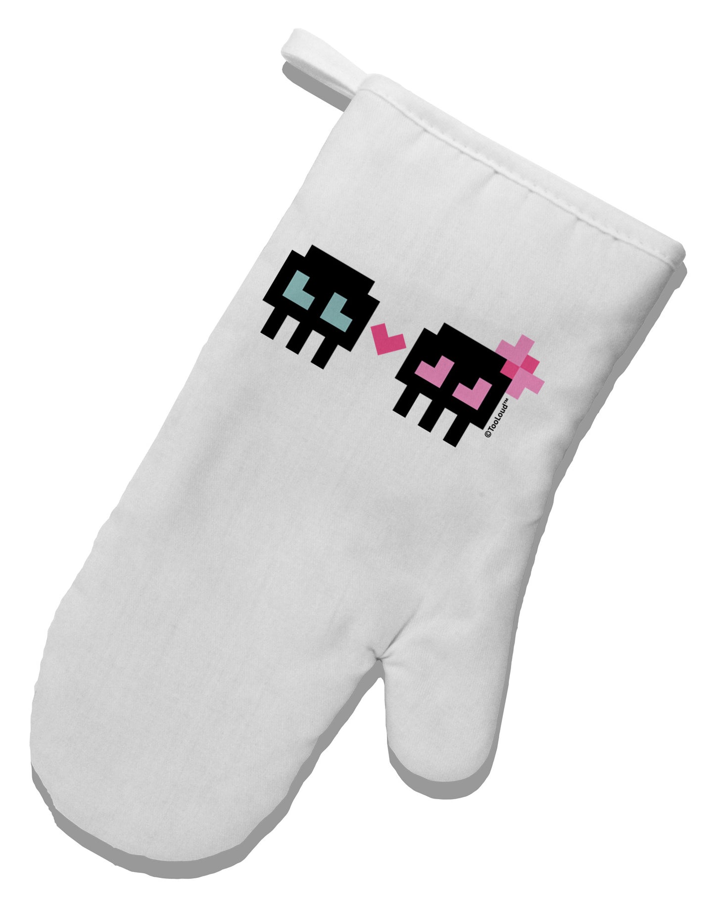 8-Bit Skull Love - Boy and Girl White Printed Fabric Oven Mitt-Oven Mitt-TooLoud-White-Davson Sales