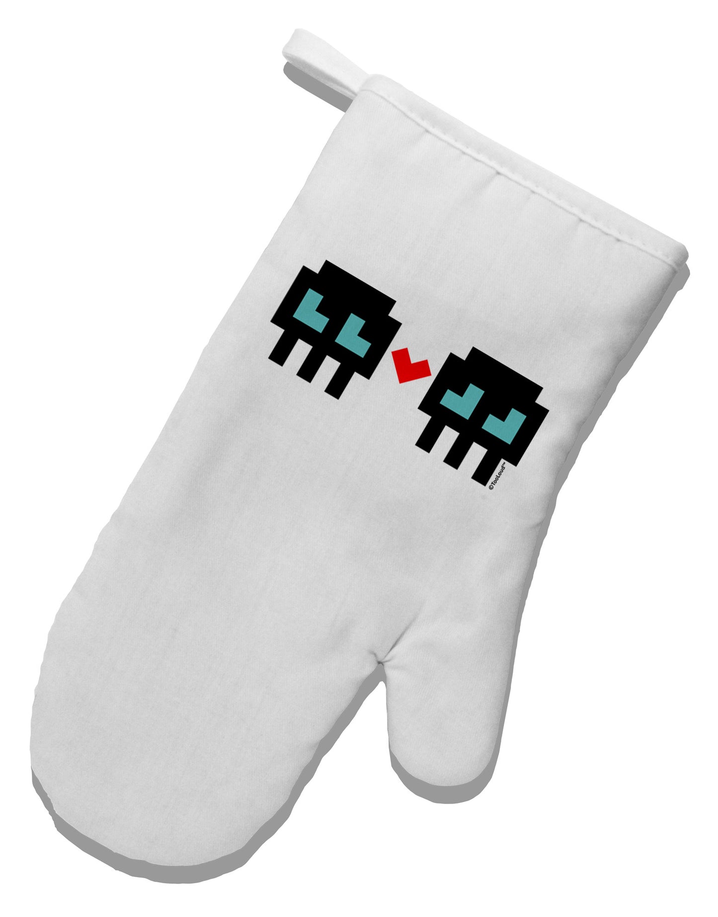 8-Bit Skull Love - Boy and Boy White Printed Fabric Oven Mitt-Oven Mitt-TooLoud-White-Davson Sales