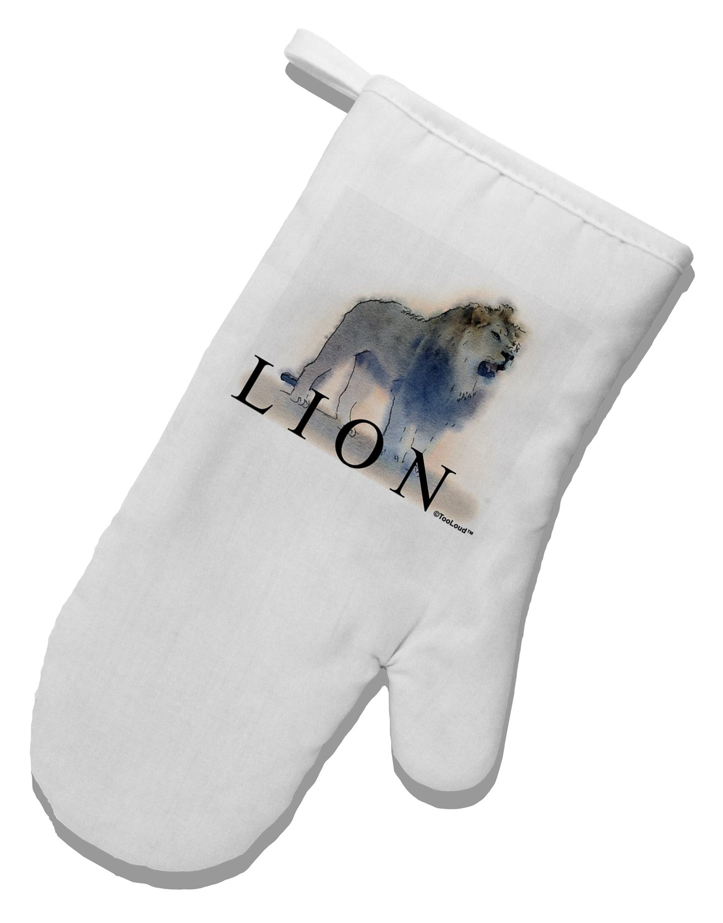 Lion Watercolor B Text White Printed Fabric Oven Mitt-Oven Mitt-TooLoud-White-Davson Sales