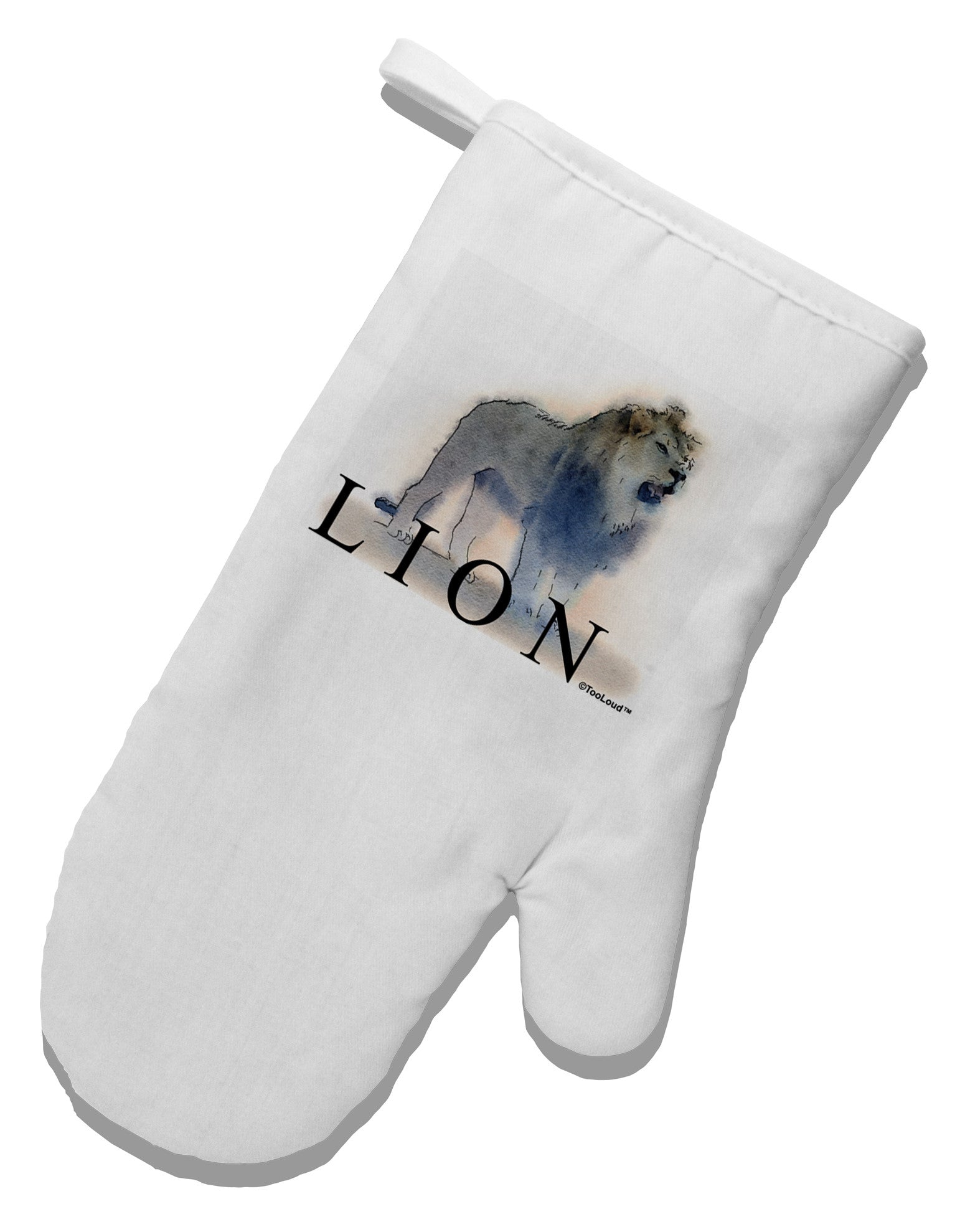 Lion Watercolor B Text White Printed Fabric Oven Mitt-Oven Mitt-TooLoud-White-Davson Sales