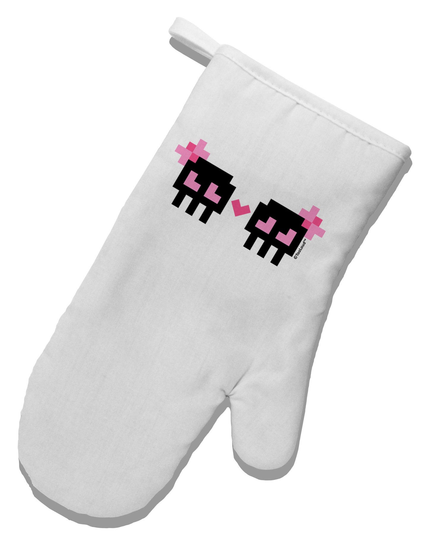 8-Bit Skull Love - Girl and Girl White Printed Fabric Oven Mitt-Oven Mitt-TooLoud-White-Davson Sales