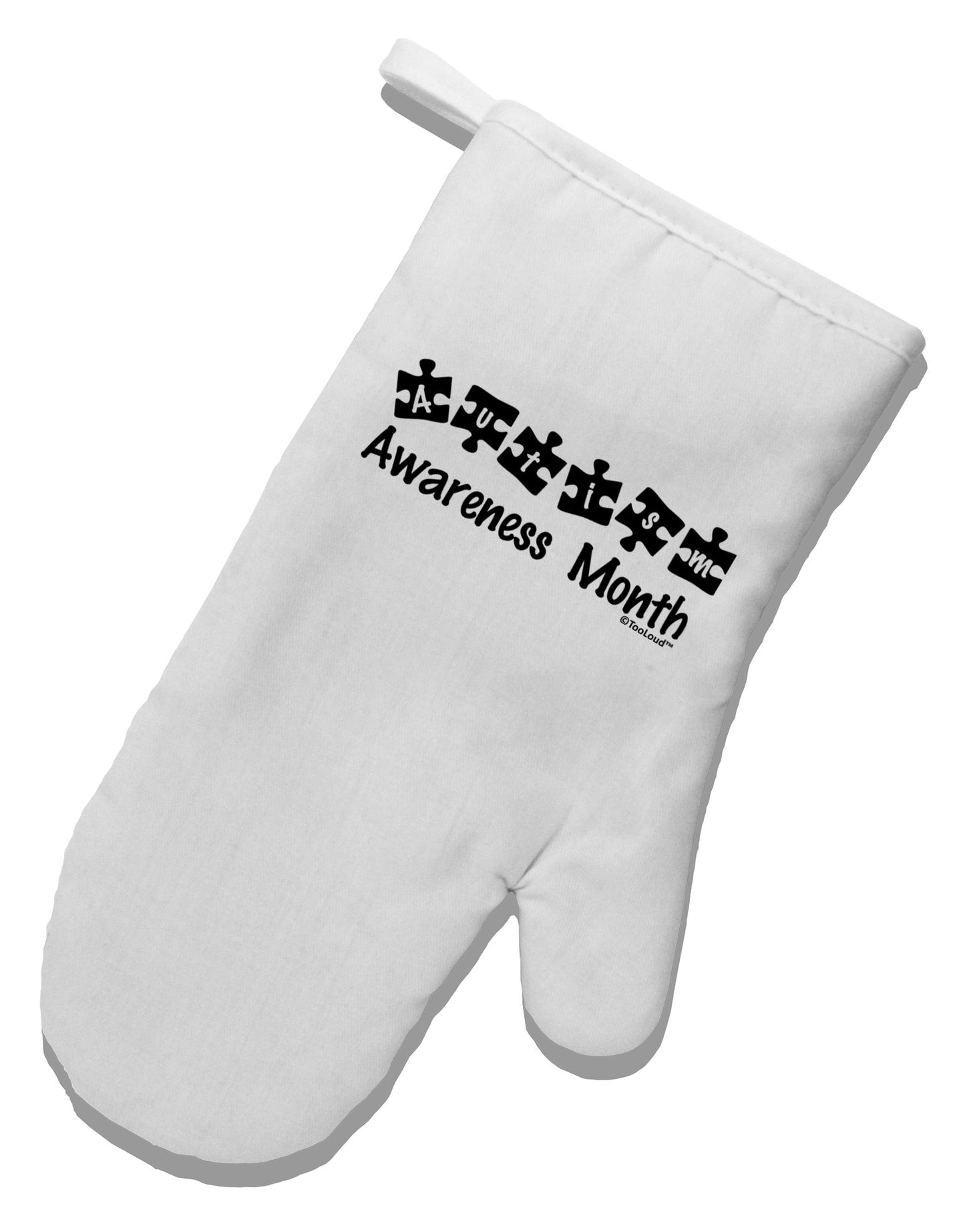 Autism Awareness Month - Puzzle Pieces White Printed Fabric Oven Mitt by TooLoud-Oven Mitt-TooLoud-White-Davson Sales