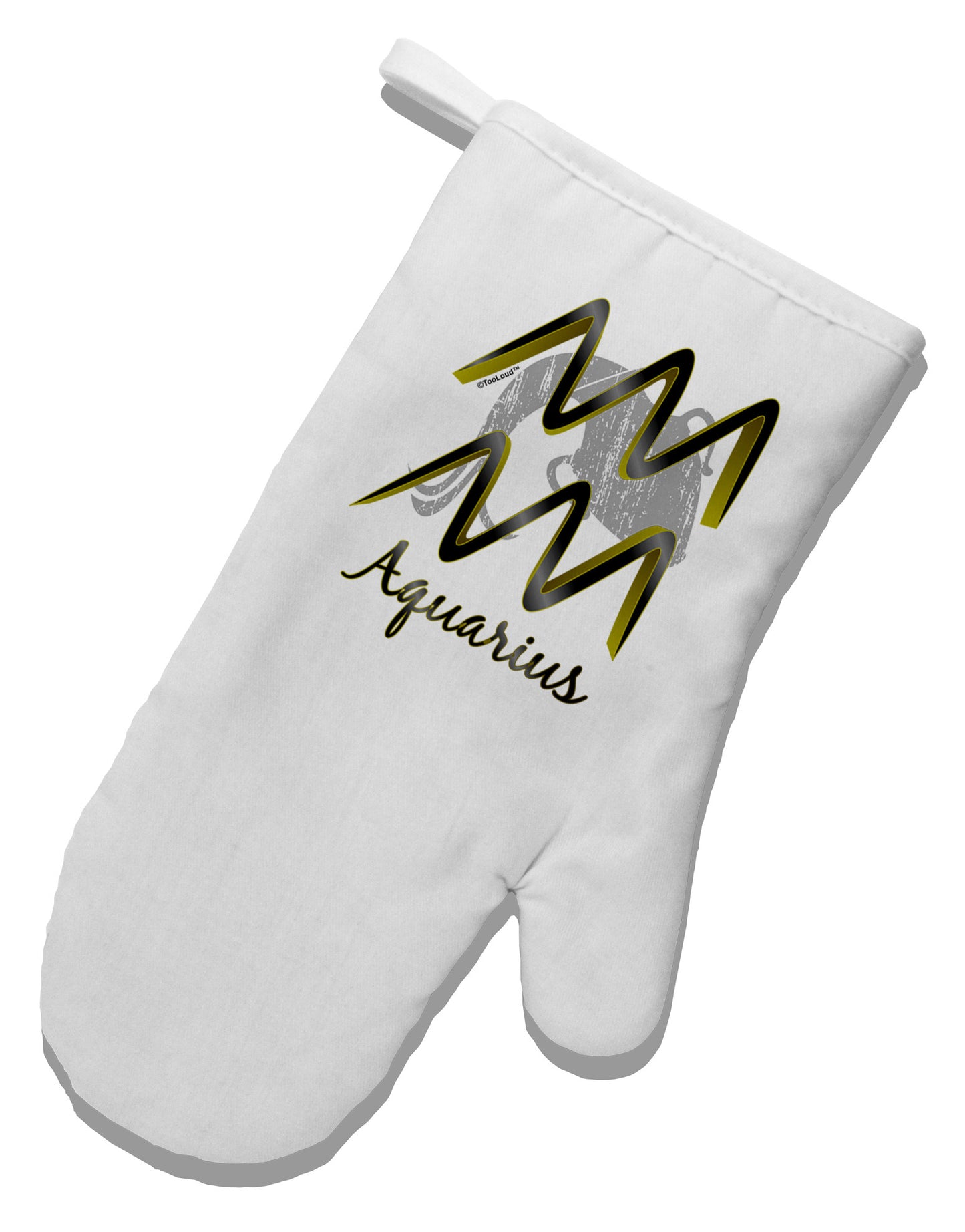 Aquarius Symbol White Printed Fabric Oven Mitt-Oven Mitt-TooLoud-White-Davson Sales