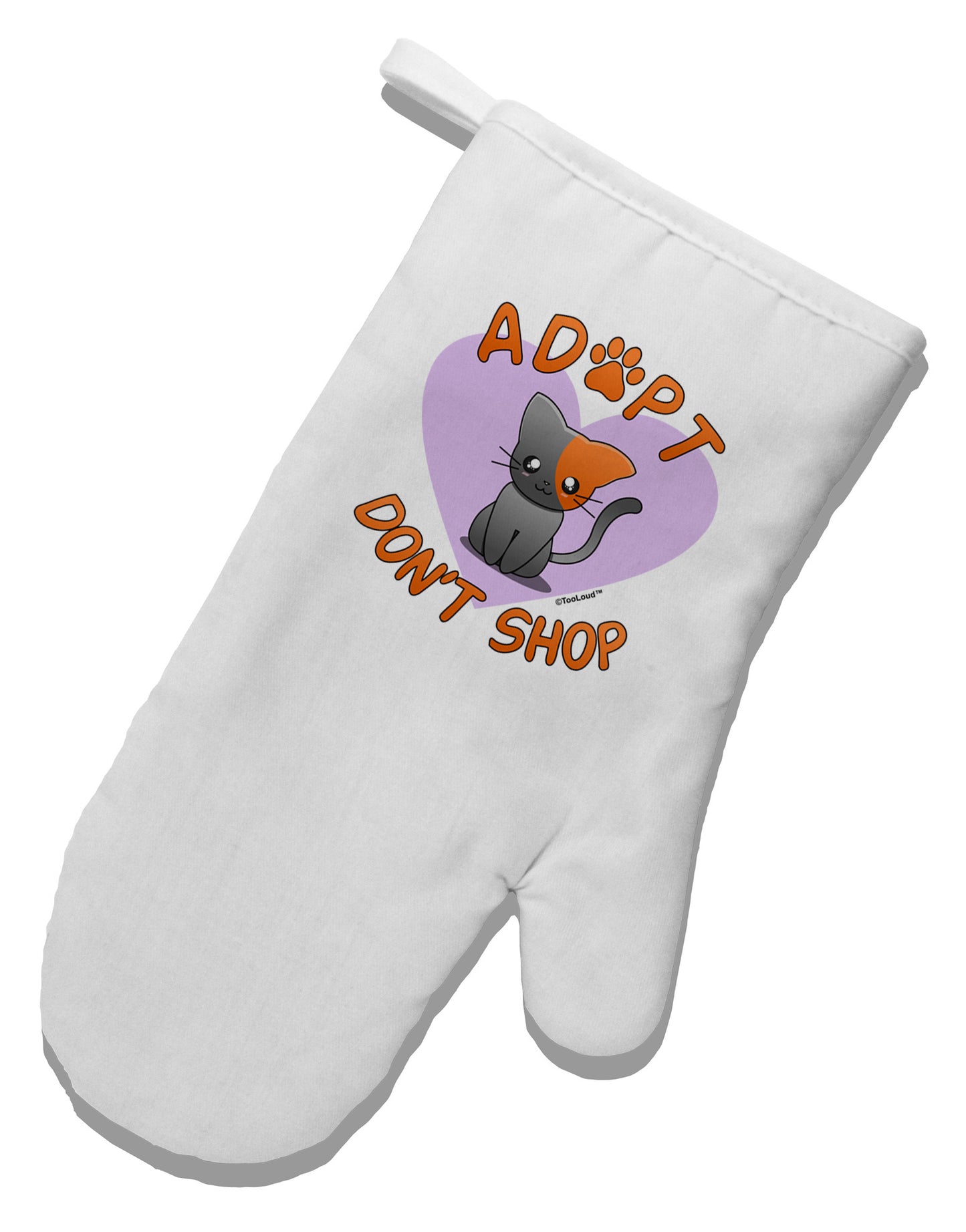 Adopt Don't Shop Cute Kitty White Printed Fabric Oven Mitt-Oven Mitt-TooLoud-White-Davson Sales