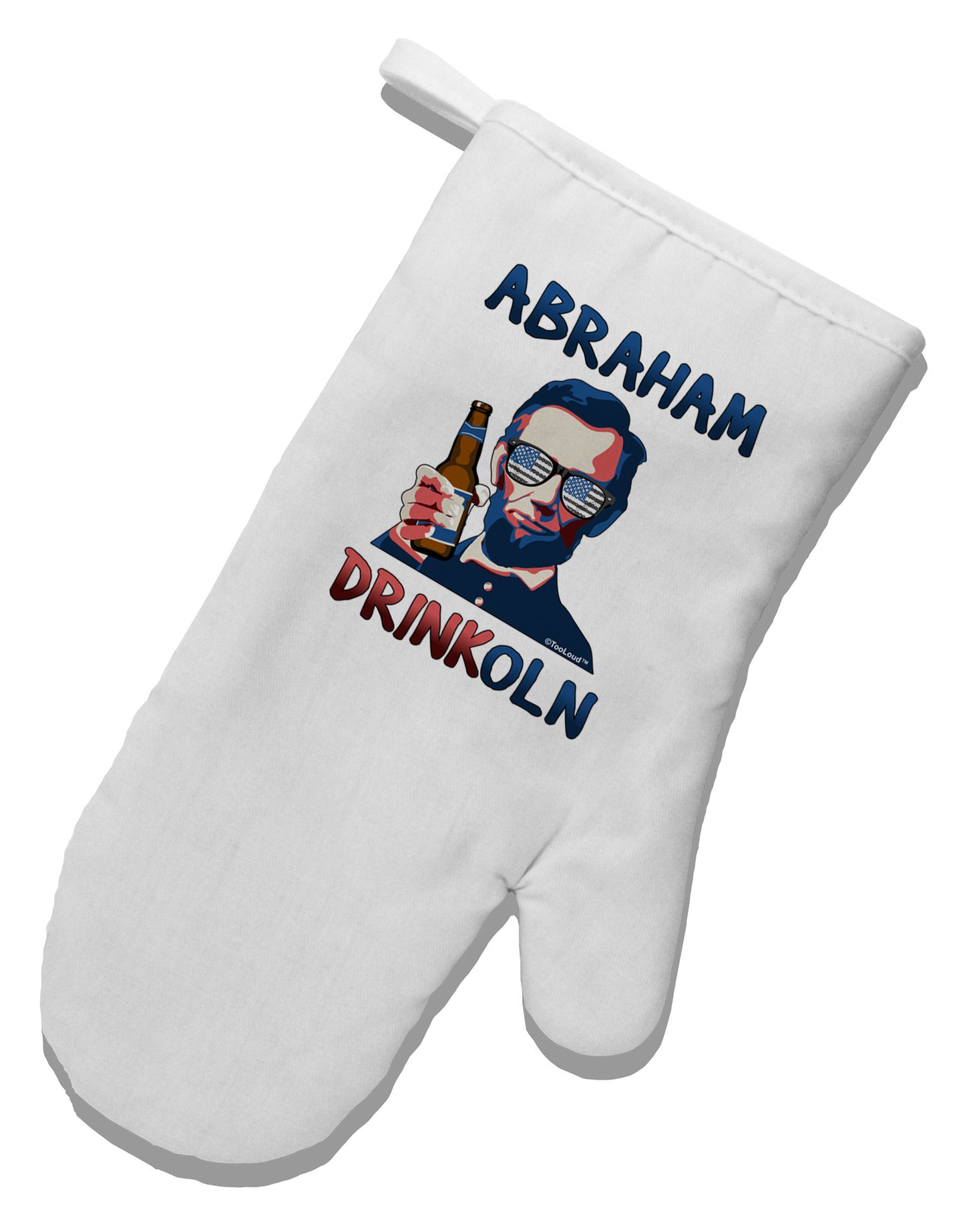Abraham Drinkoln with Text White Printed Fabric Oven Mitt-Oven Mitt-TooLoud-White-Davson Sales
