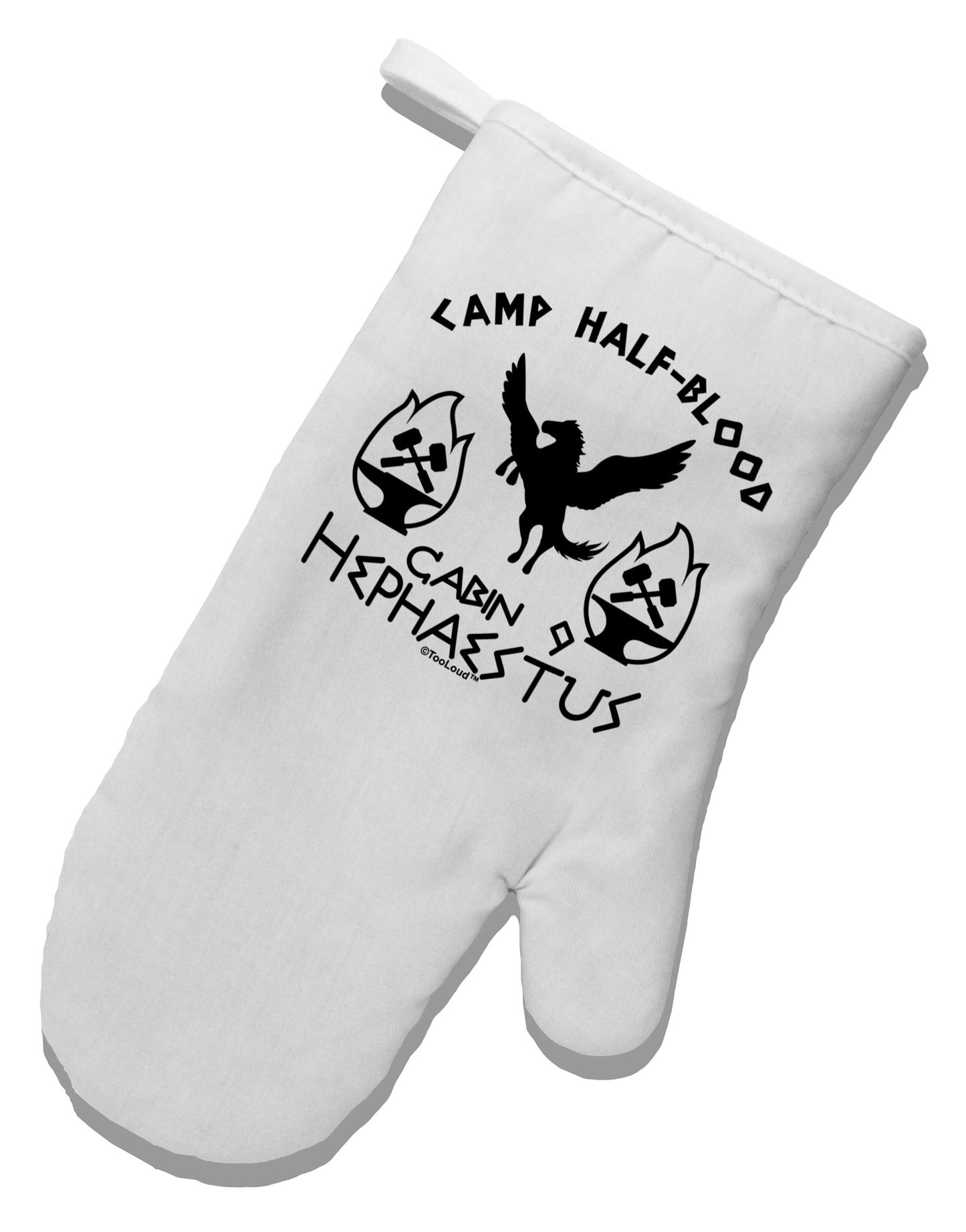 Cabin 9 Hephaestus Half Blood White Printed Fabric Oven Mitt-Oven Mitt-TooLoud-White-Davson Sales