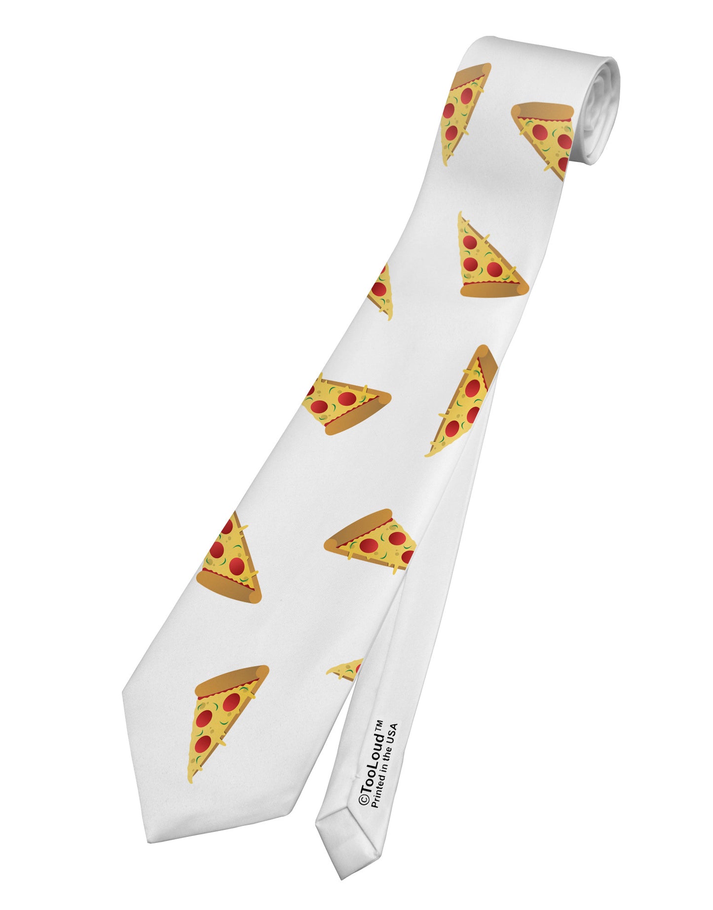 Pizza Slices AOP Printed White Necktie All Over Print