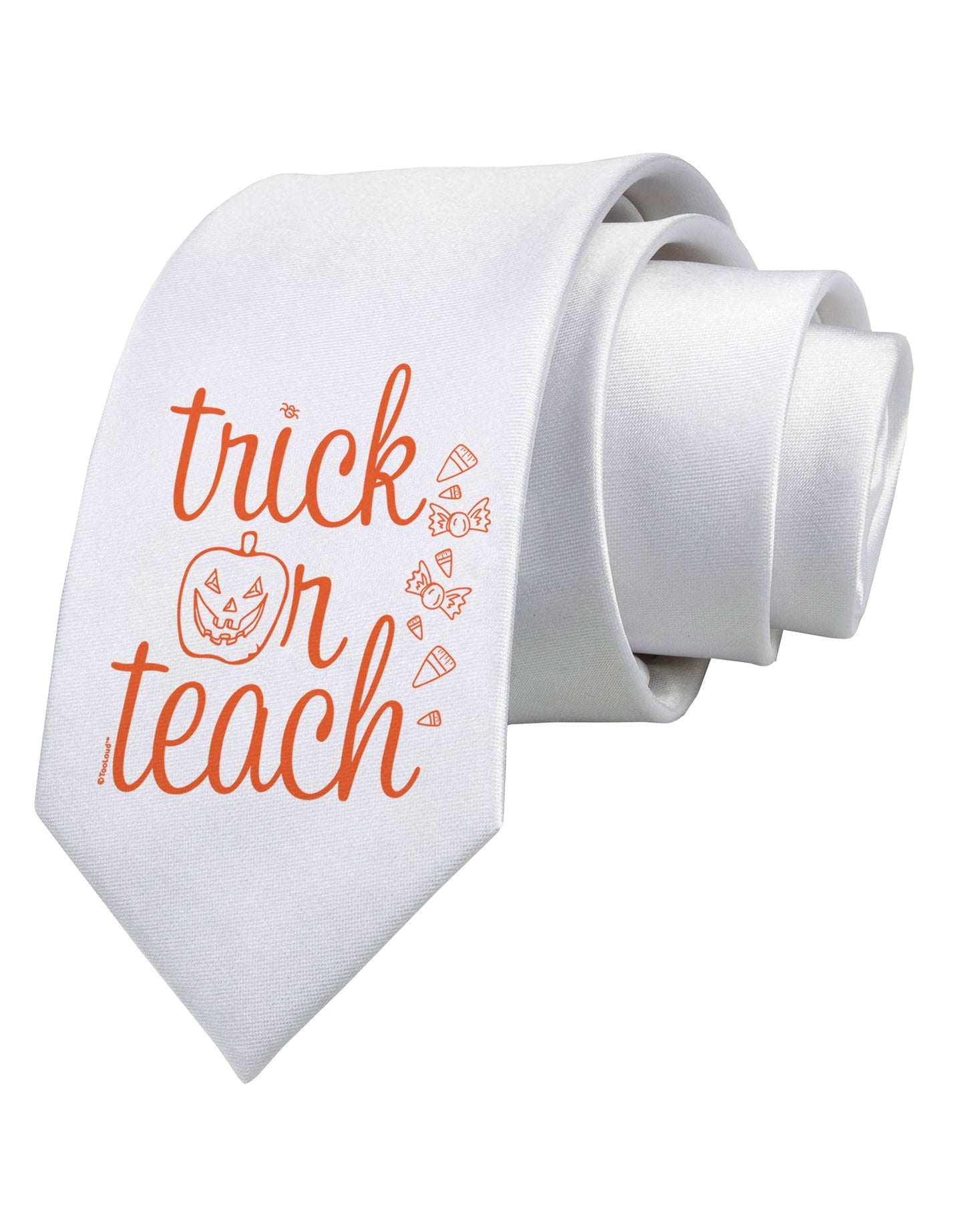 Trick or Teach Printed White Neck Tie-Necktie-TooLoud-White-One-Size-Fits-Most-Davson Sales