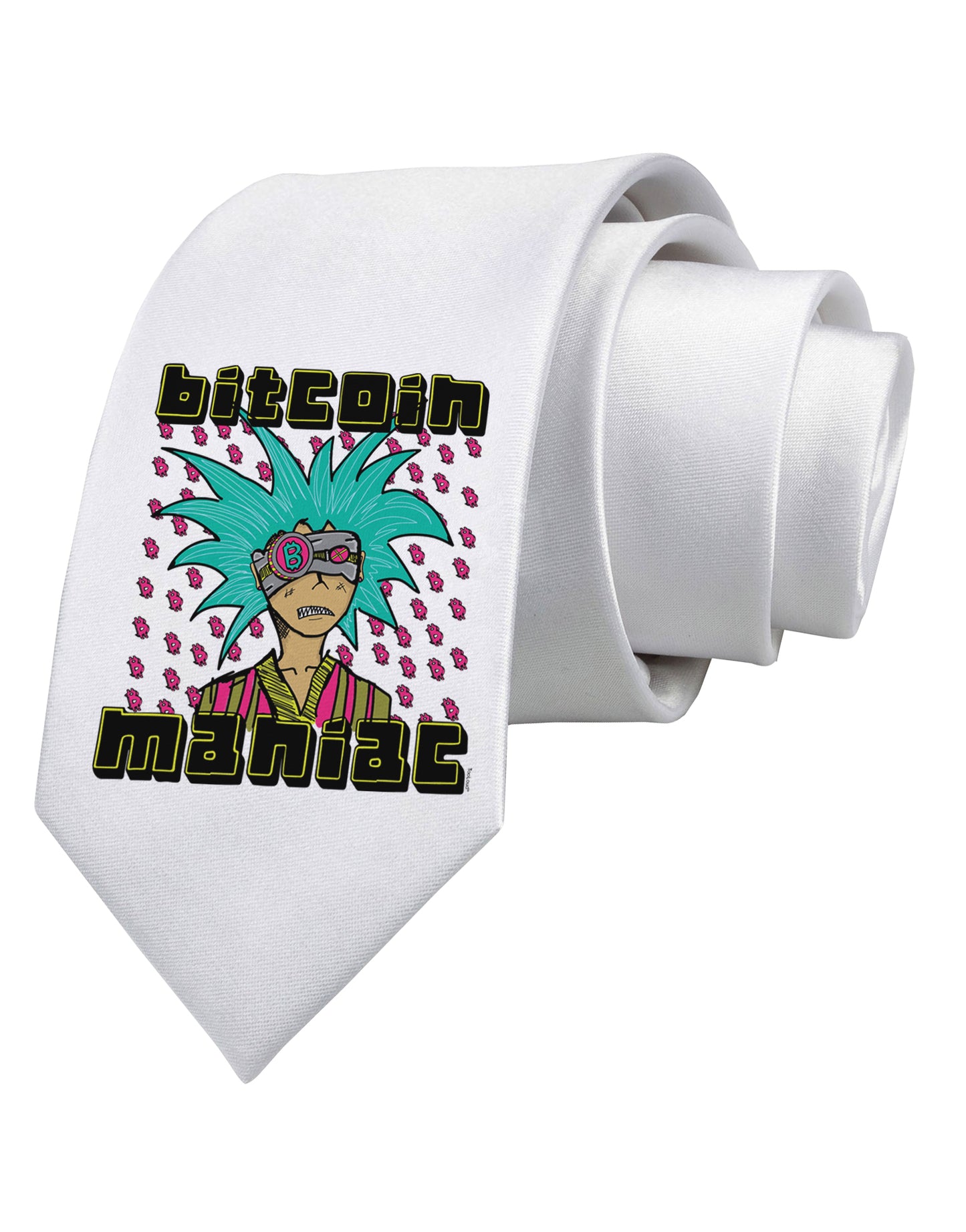 Bitcoin Maniac Crypto Printed White Neck Tie-Necktie-TooLoud-White-One-Size-Fits-Most-Davson Sales