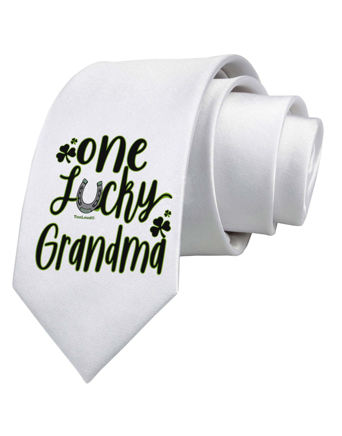 One Lucky Grandma Shamrock Printed White Neck Tie-Necktie-TooLoud-White-One-Size-Fits-Most-Davson Sales