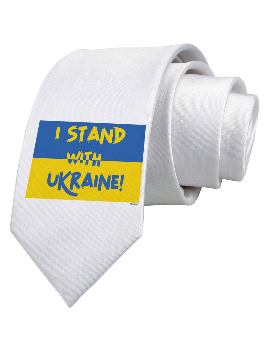 I stand with Ukraine Flag Printed White Neck Tie-Necktie-TooLoud-White-One-Size-Fits-Most-Davson Sales