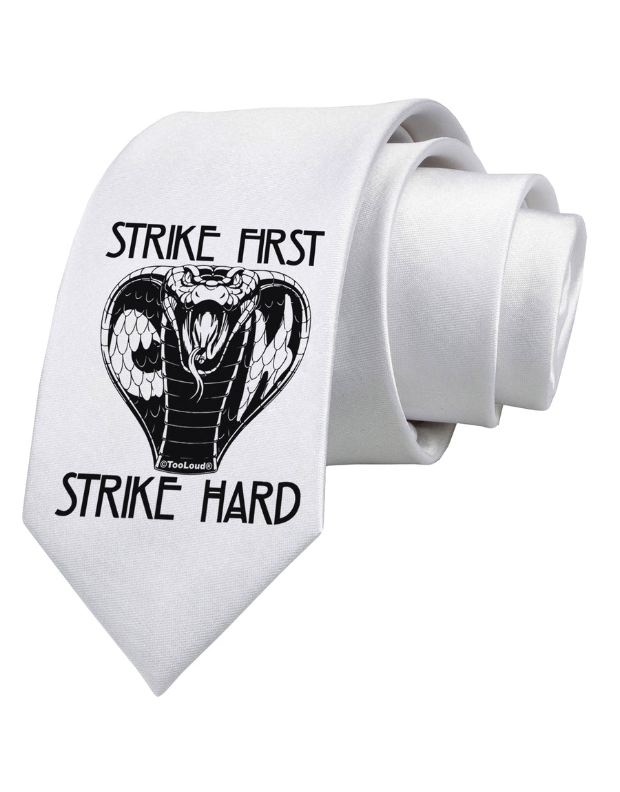 Strike First Strike Hard Cobra Printed White Neck Tie-Necktie-TooLoud-White-One-Size-Fits-Most-Davson Sales