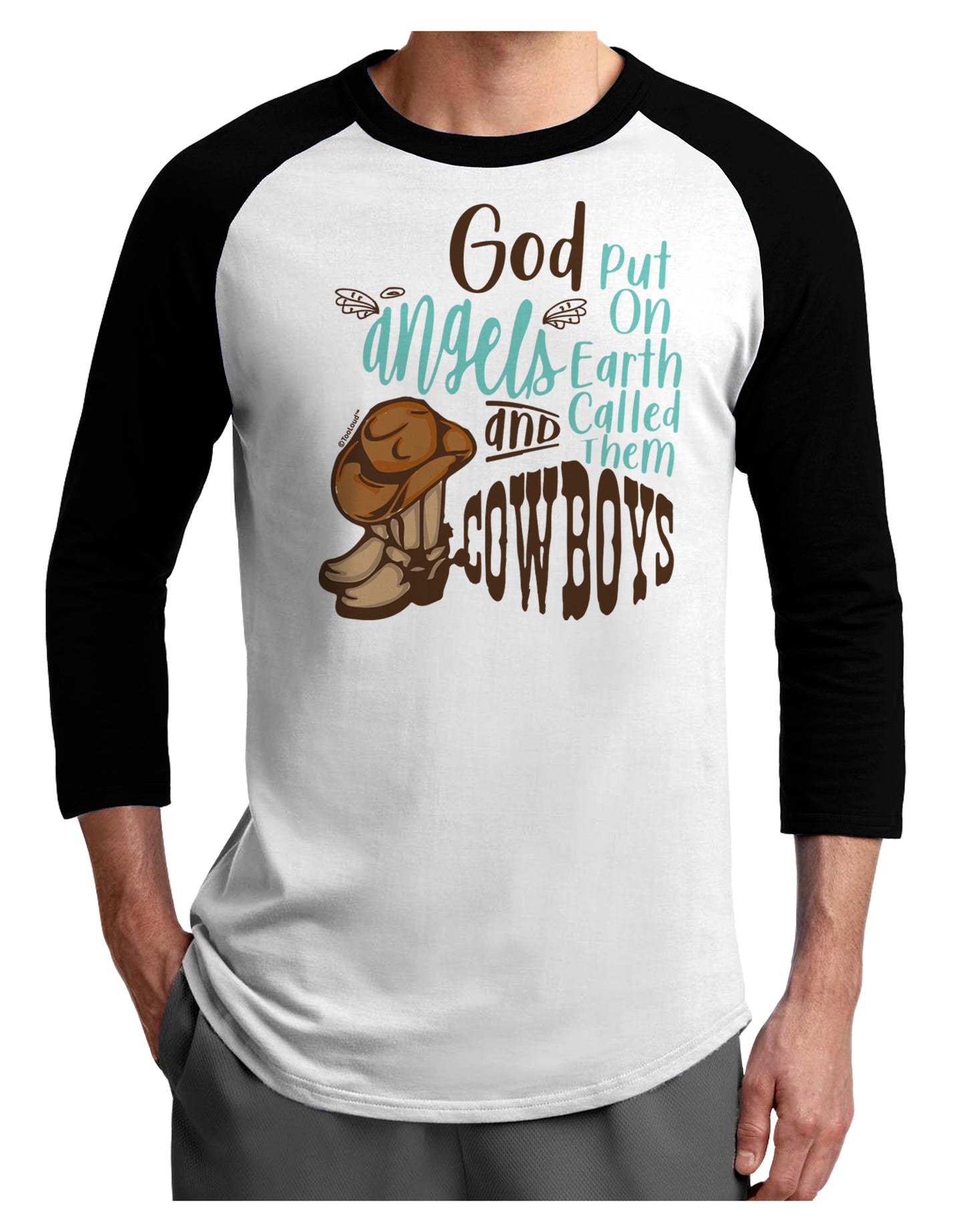 God put Angels on Earth and called them Cowboys Adult Raglan Shirt-Mens T-Shirt-TooLoud-White-Black-X-Small-Davson Sales