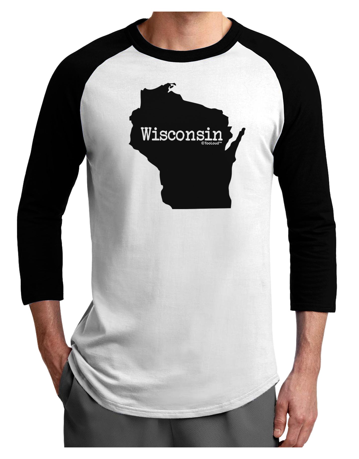 Wisconsin - United States Shape Adult Raglan Shirt-Raglan Shirt-TooLoud-White-Black-X-Small-Davson Sales