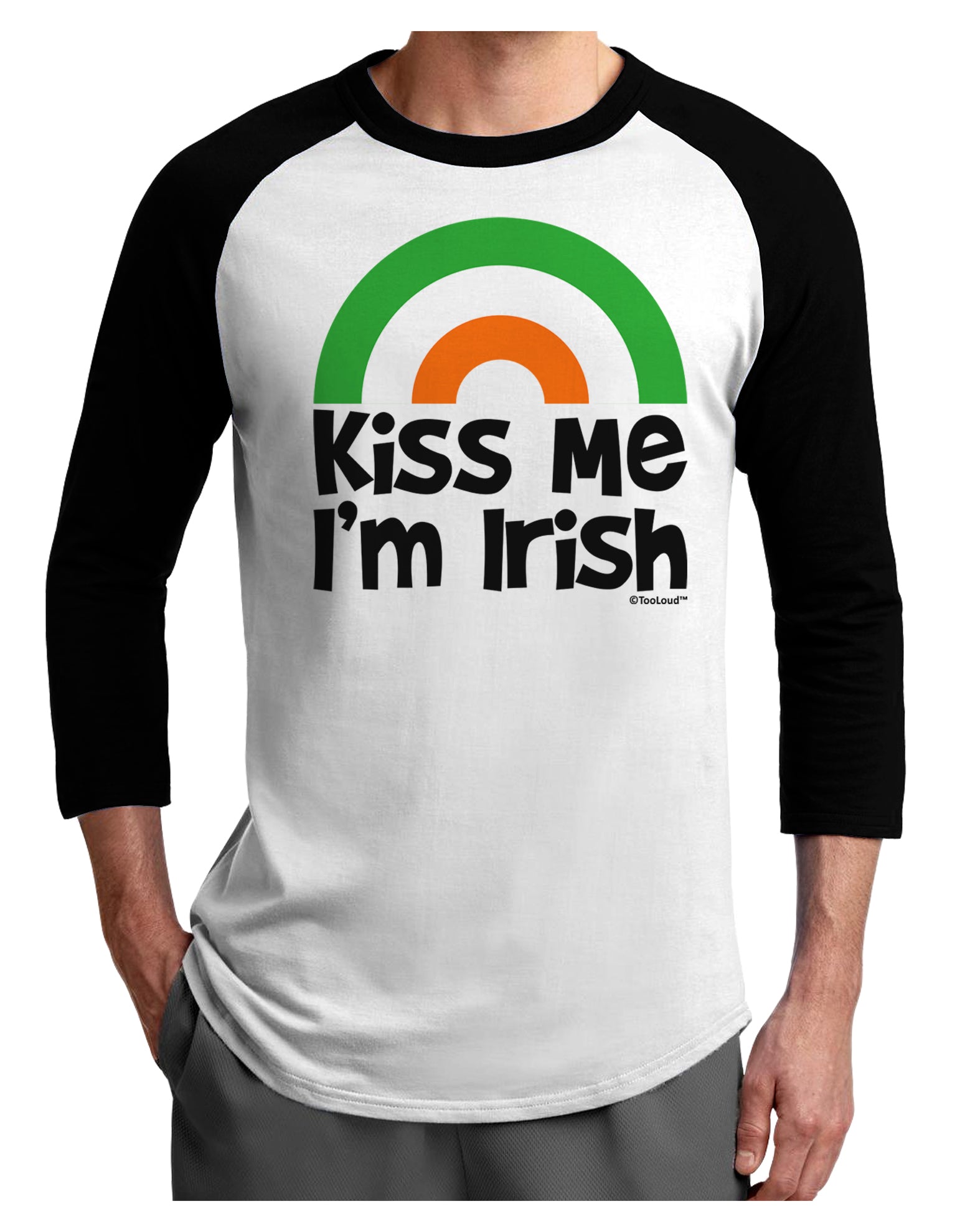 Irish Flag Rainbow - Kiss Me I'm Irish Adult Raglan Shirt by TooLoud-Raglan Shirt-TooLoud-White-Black-X-Small-Davson Sales