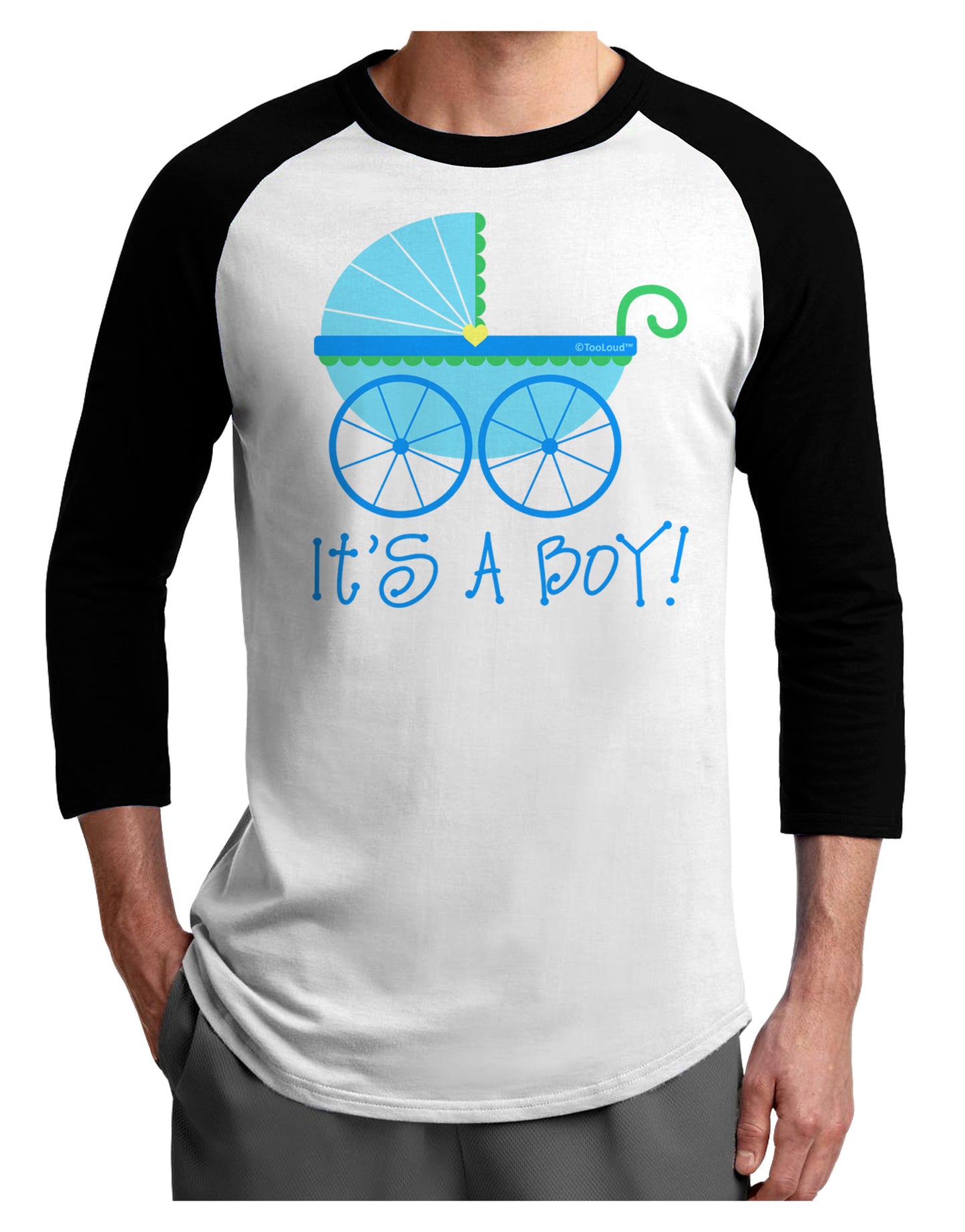 It's a Boy - Baby Boy Carriage Adult Raglan Shirt-TooLoud-White-Black-X-Small-Davson Sales