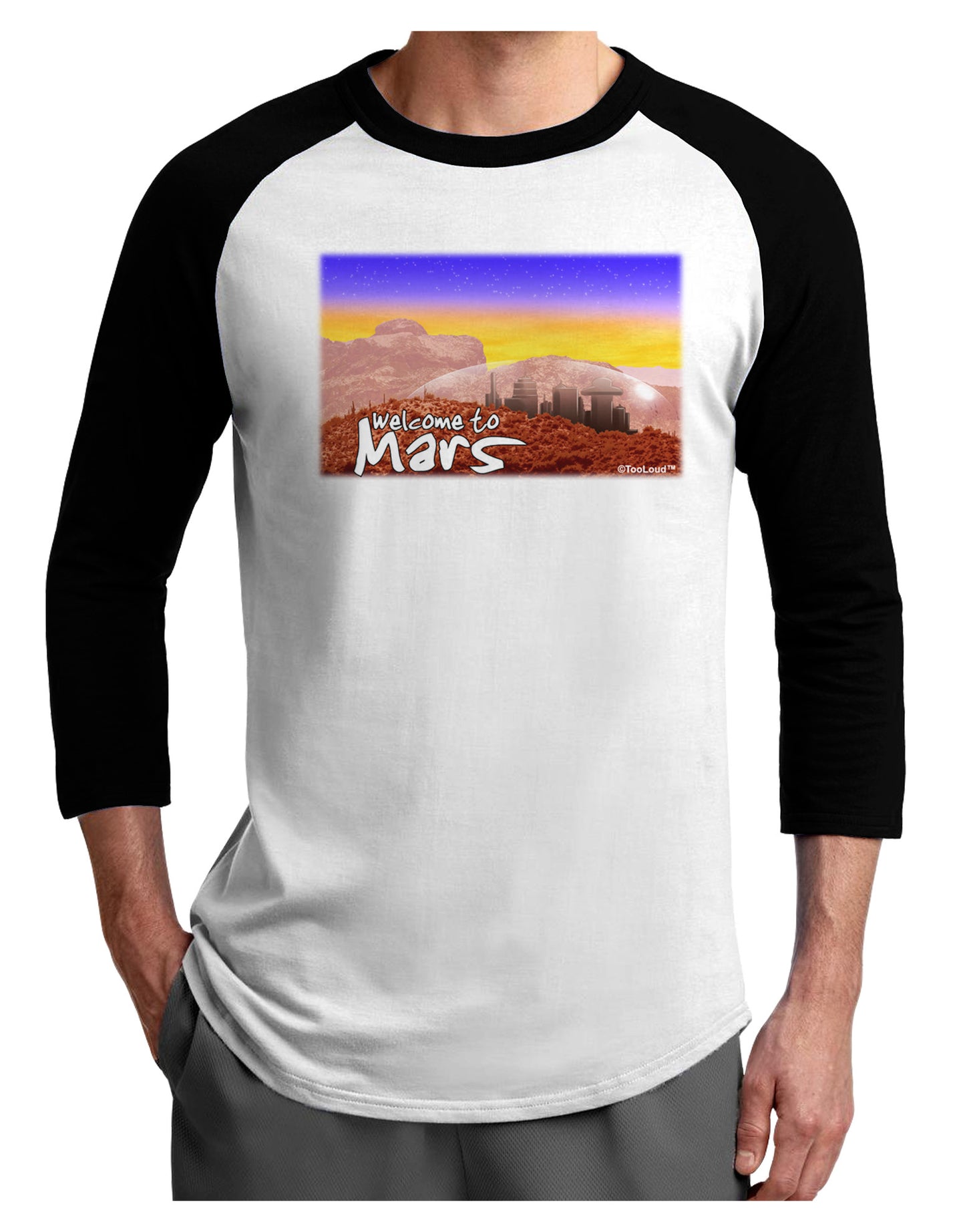 Welcome to Mars Adult Raglan Shirt-TooLoud-White-Black-X-Small-Davson Sales