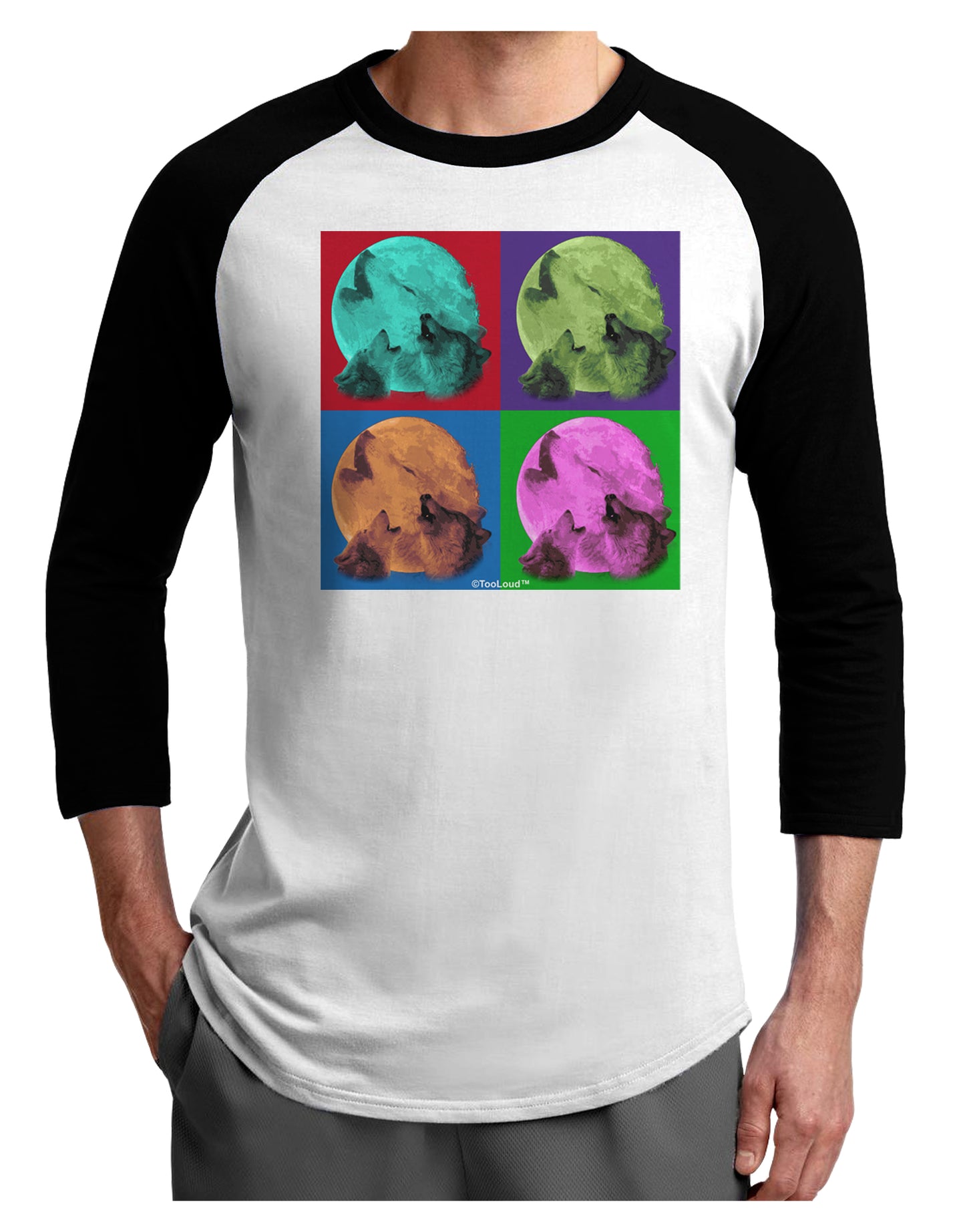 Three Wolves Howling - Pop-Art #1 Adult Raglan Shirt by TooLoud-TooLoud-White-Black-X-Small-Davson Sales