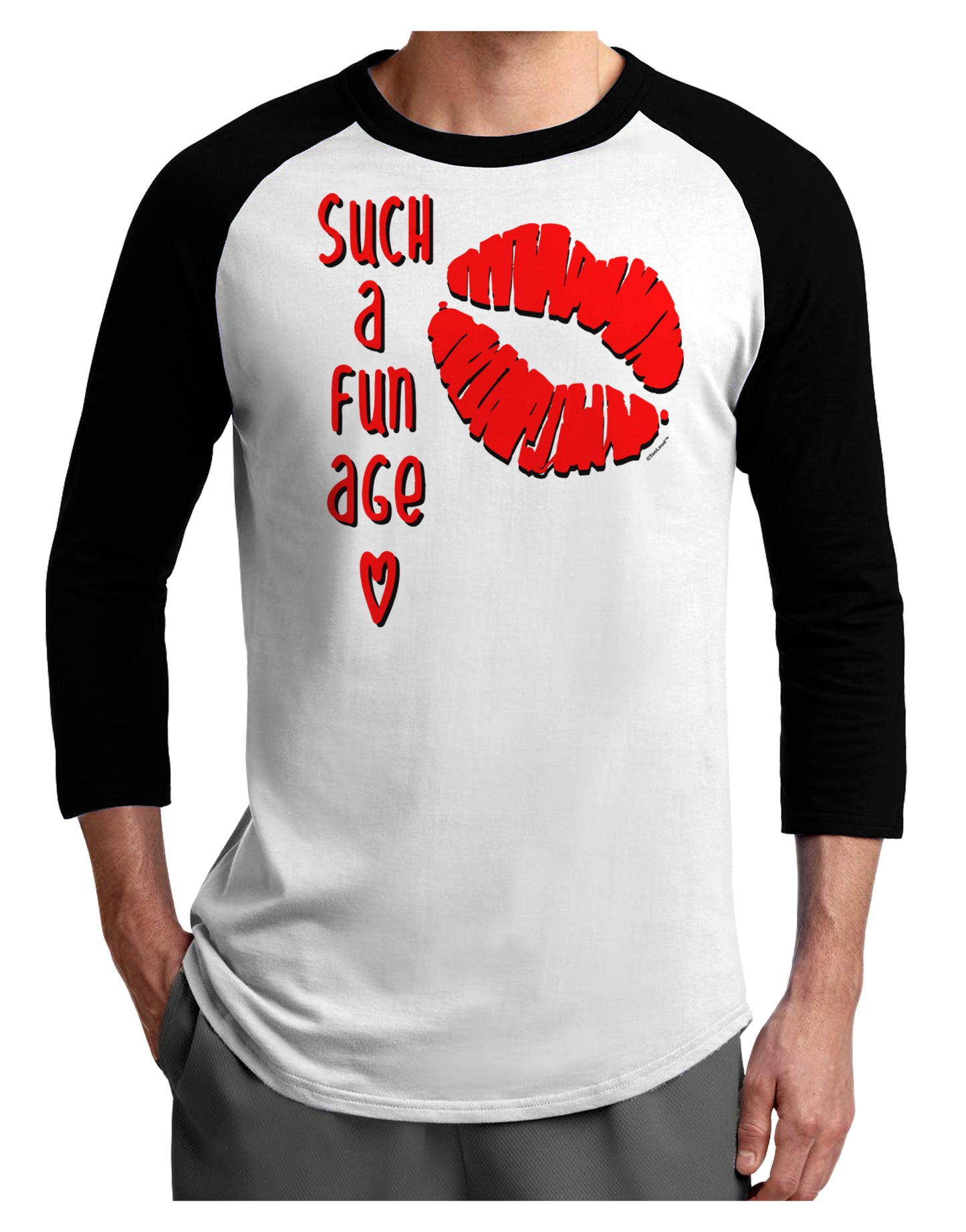 Such a Fun Age Kiss Lips Adult Raglan Shirt-Mens T-Shirt-TooLoud-White-Black-X-Small-Davson Sales