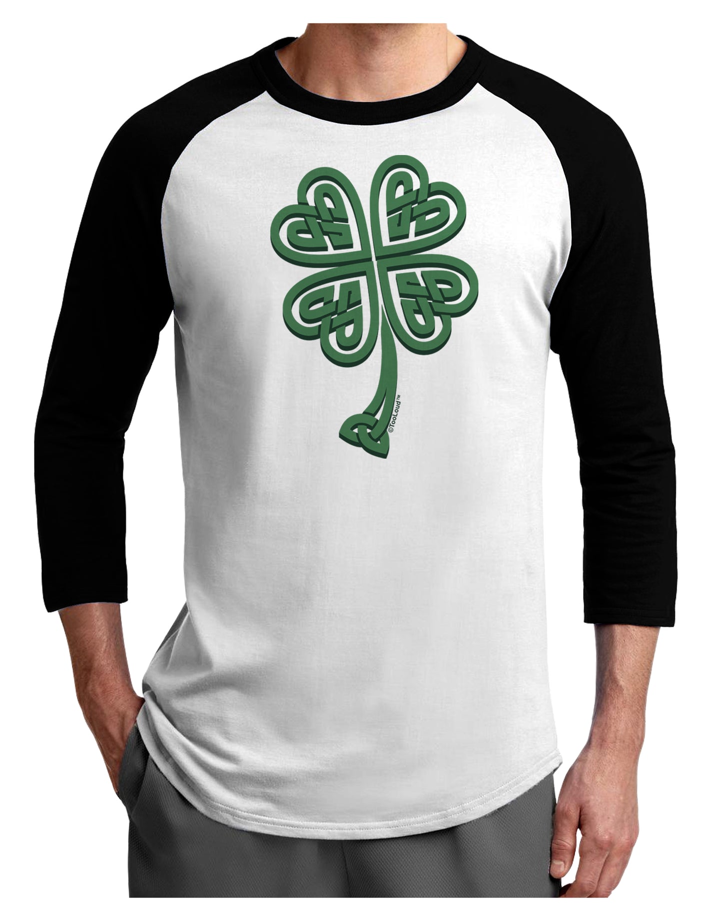 3D Style Celtic Knot 4 Leaf Clover Adult Raglan Shirt-Raglan Shirt-TooLoud-White-Black-X-Small-Davson Sales