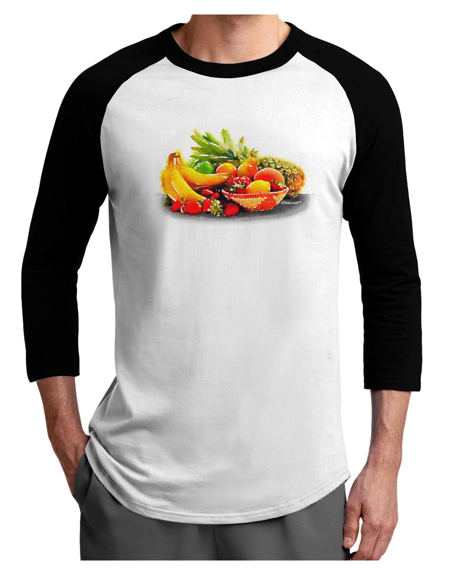 Watercolor Fruit Bowl 1 Adult Raglan Shirt-TooLoud-White-Black-X-Small-Davson Sales