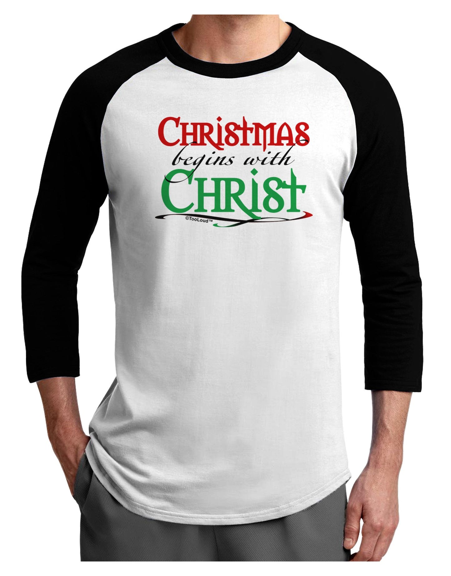 Begins With Christ Text Adult Raglan Shirt-Raglan Shirt-TooLoud-White-Black-XXX-Large-Davson Sales
