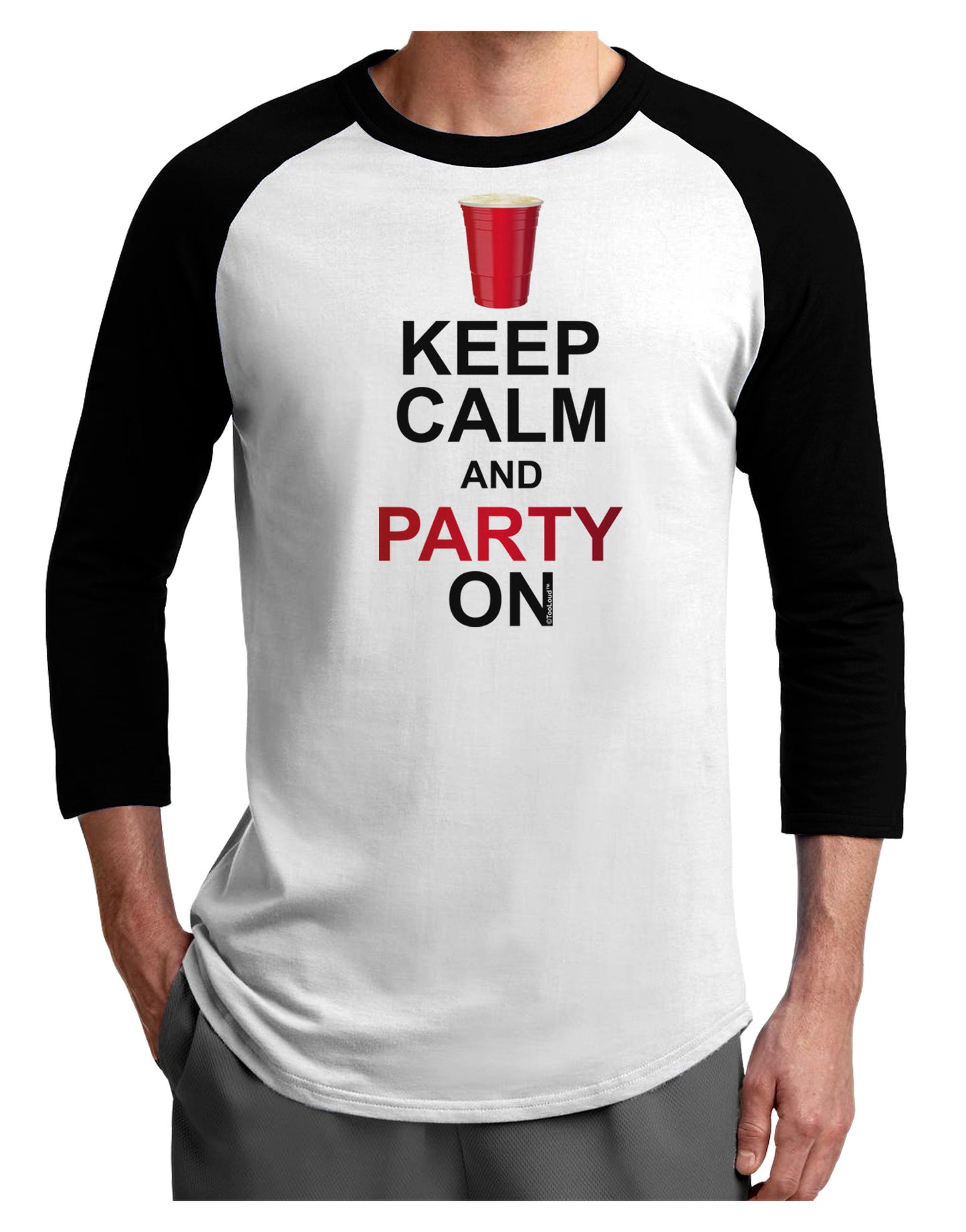 Keep Calm - Party Beer Adult Raglan Shirt-Raglan Shirt-TooLoud-White-Black-X-Small-Davson Sales