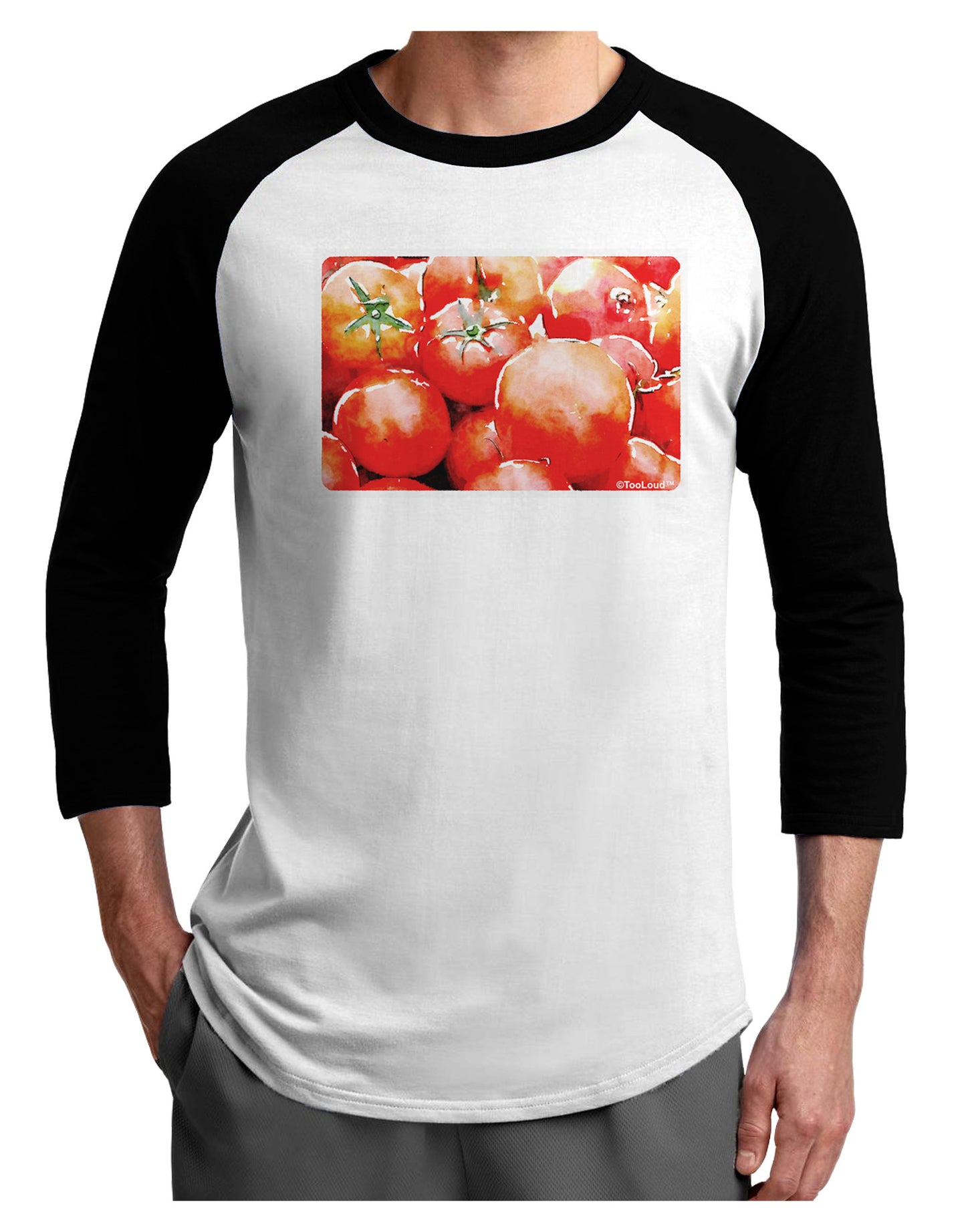 Watercolor Tomatoes Adult Raglan Shirt-TooLoud-White-Black-X-Small-Davson Sales