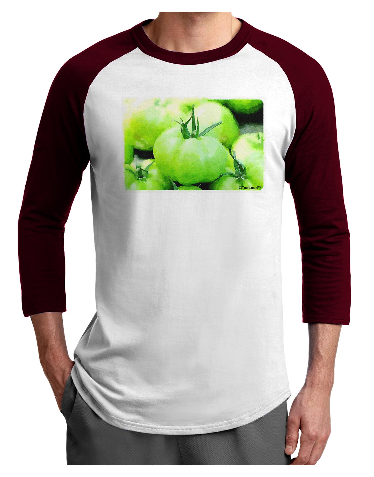 Watercolor Green Tomatoes Adult Raglan Shirt-TooLoud-White-Cardinal-X-Small-Davson Sales