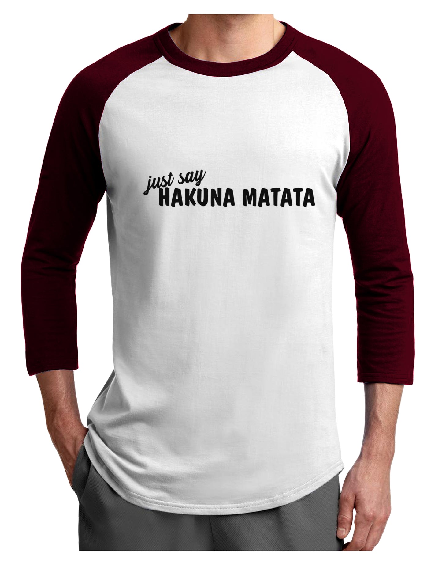 TooLoud Just Say Hakuna Matata Adult Raglan Shirt-Mens-Tshirts-TooLoud-White-Cardinal-X-Small-Davson Sales