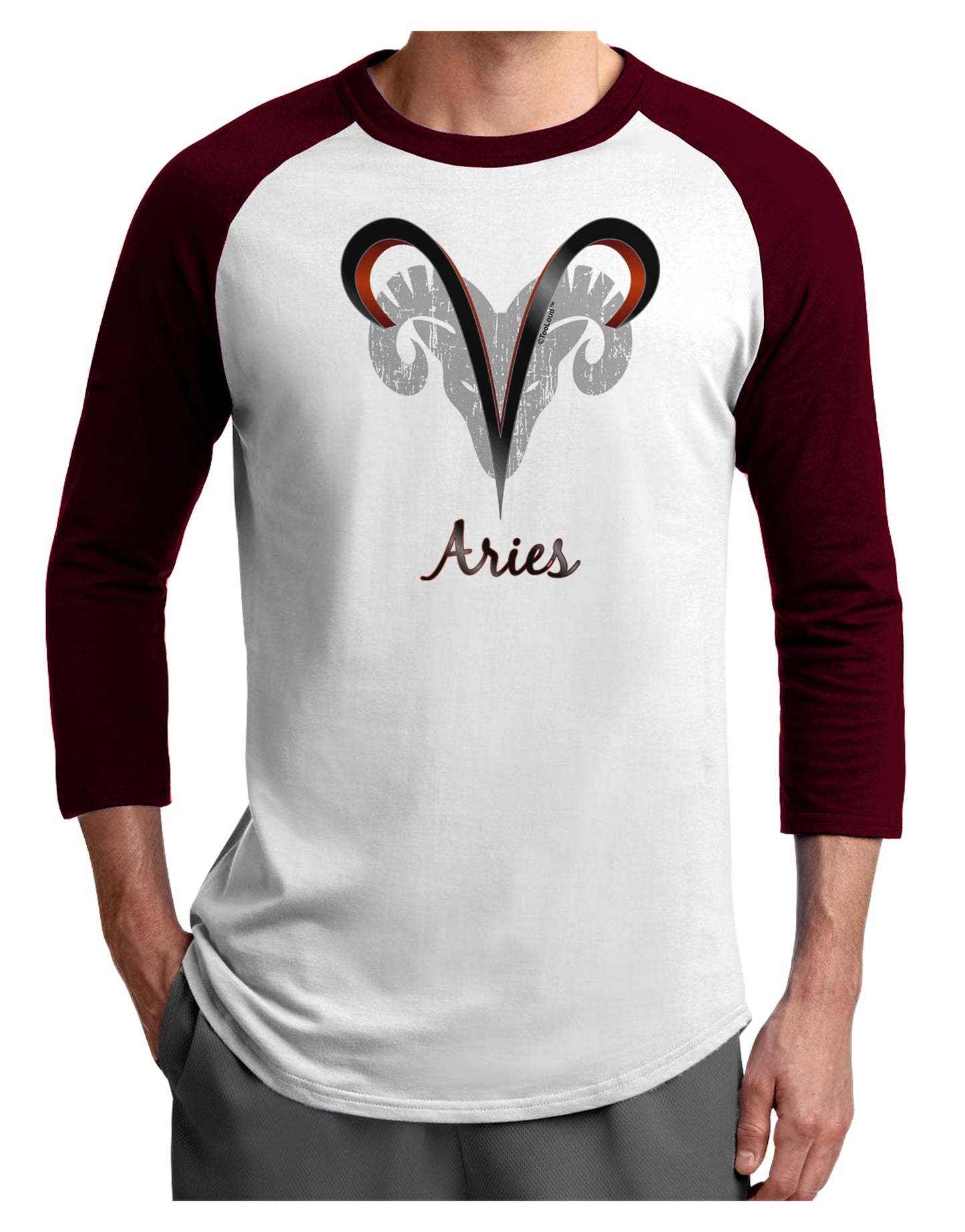 Aries Symbol Adult Raglan Shirt-TooLoud-White-Cardinal-X-Small-Davson Sales